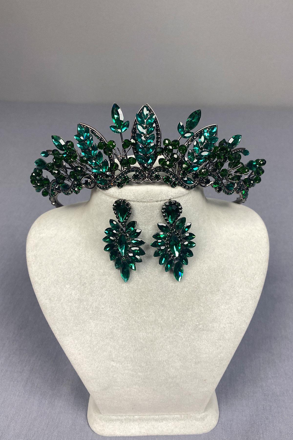 Jabbah Beaded Bridal Henna Crown and Drop Earrings