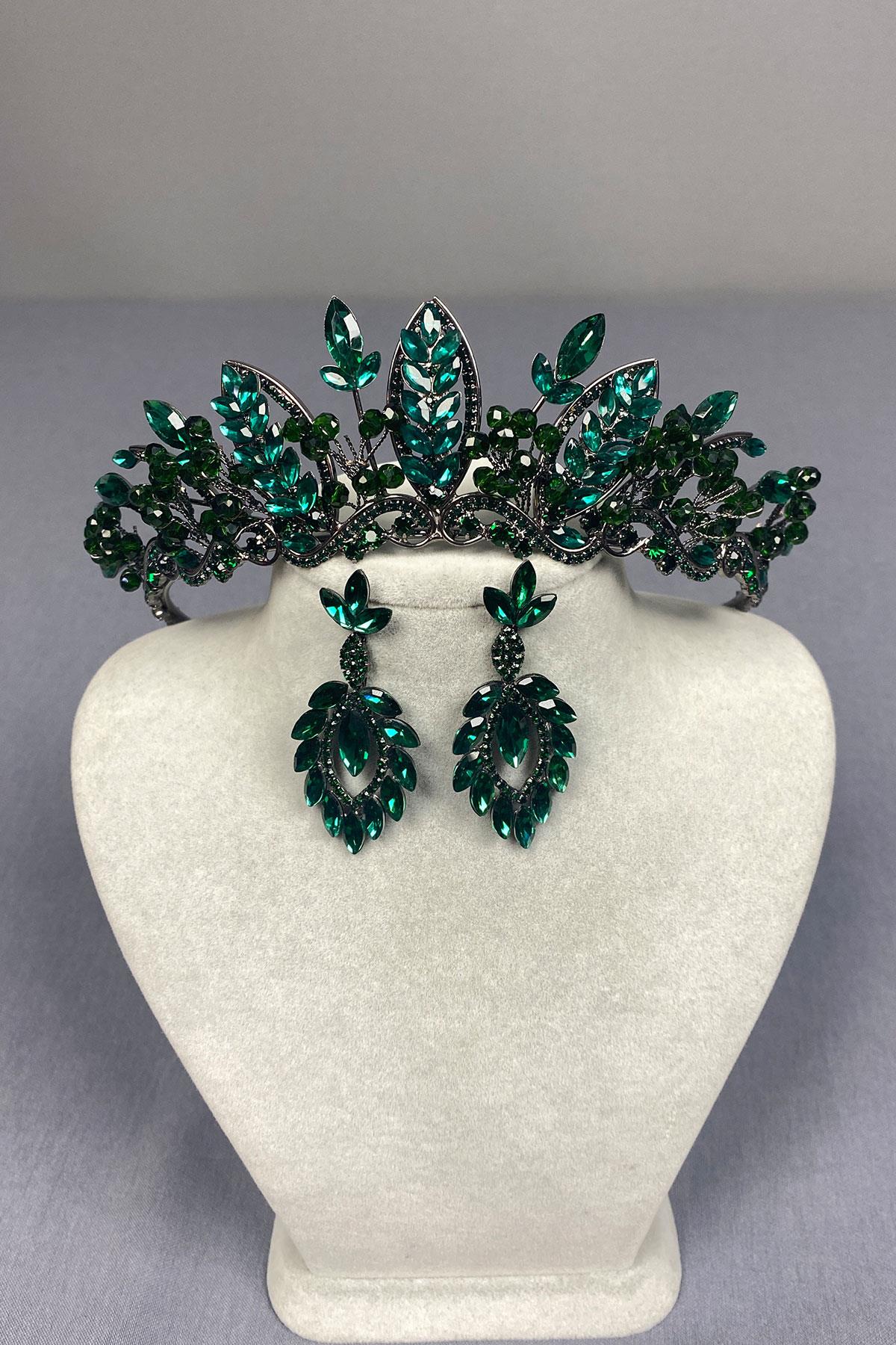 Jabbah Beaded Bridal Henna Crown and Drop Earrings