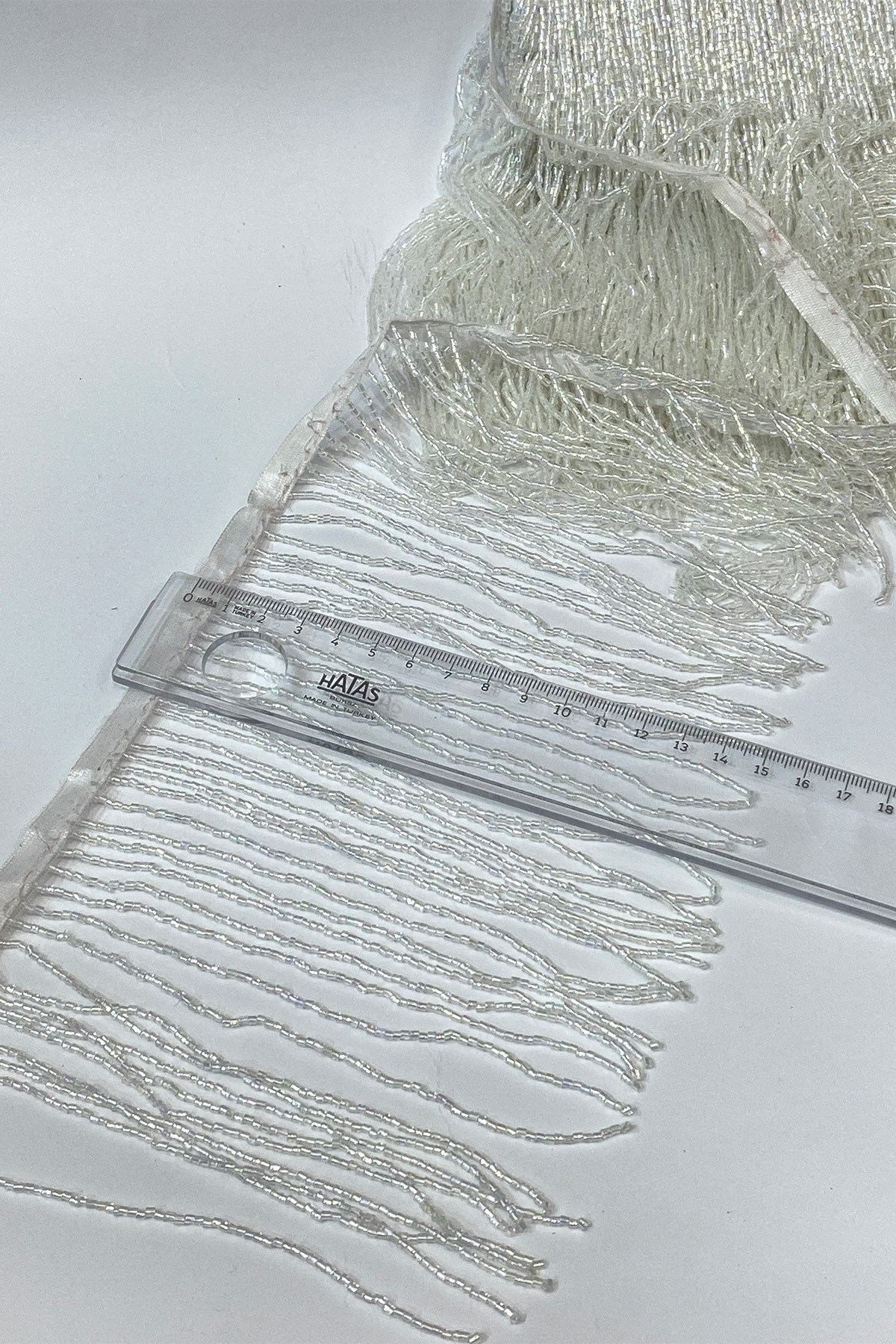 Janjanli White Beaded 15 cm Fringe Tassel