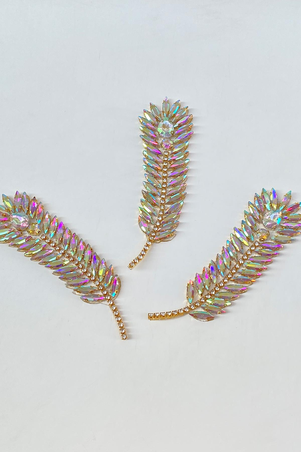 Janjanlı Gold Yaprak Desenli Ütüyle Yapışan Parlak Taşlı Aplik 