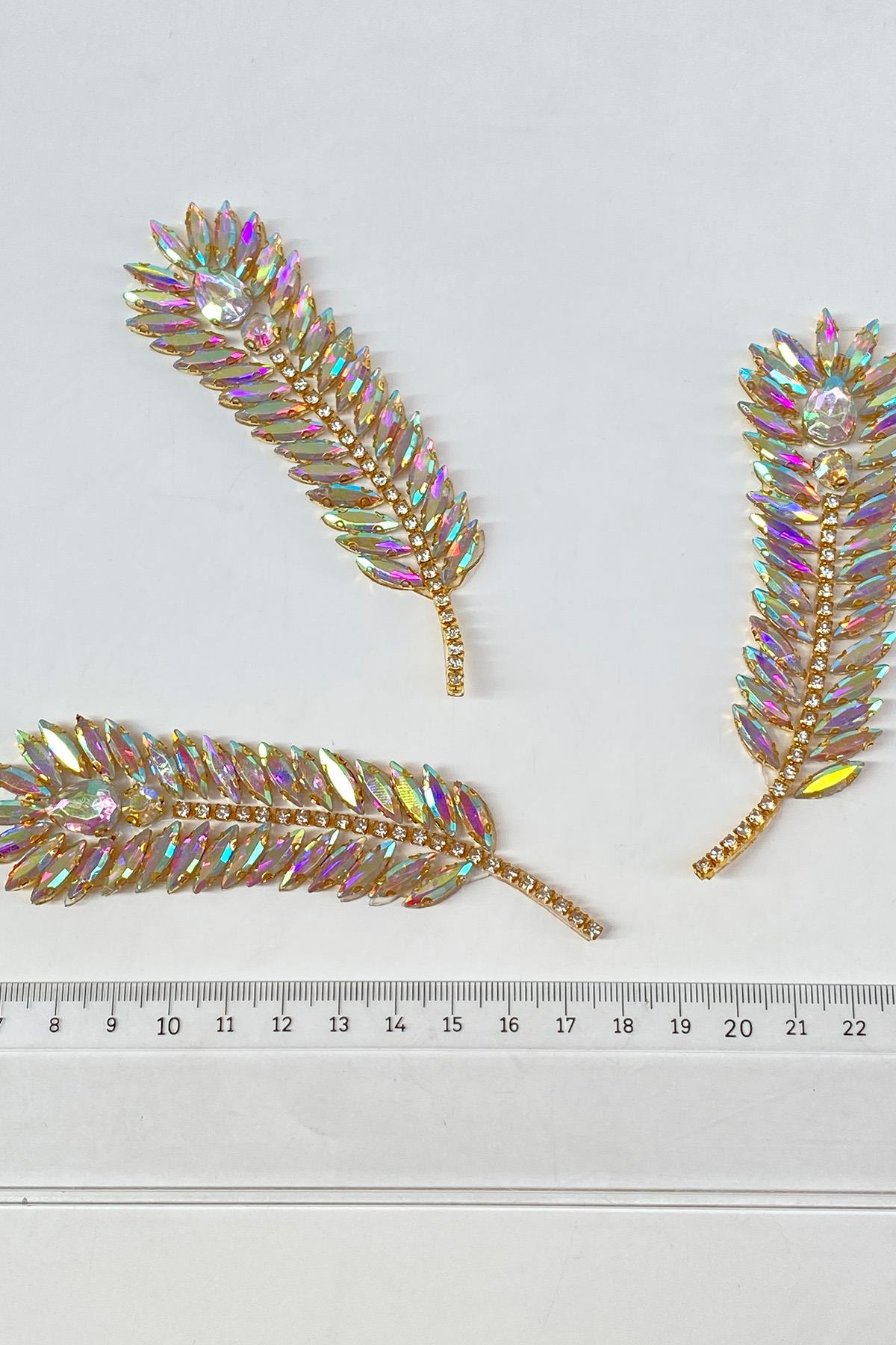 Janjanlı Gold Yaprak Desenli Ütüyle Yapışan Parlak Taşlı Aplik 