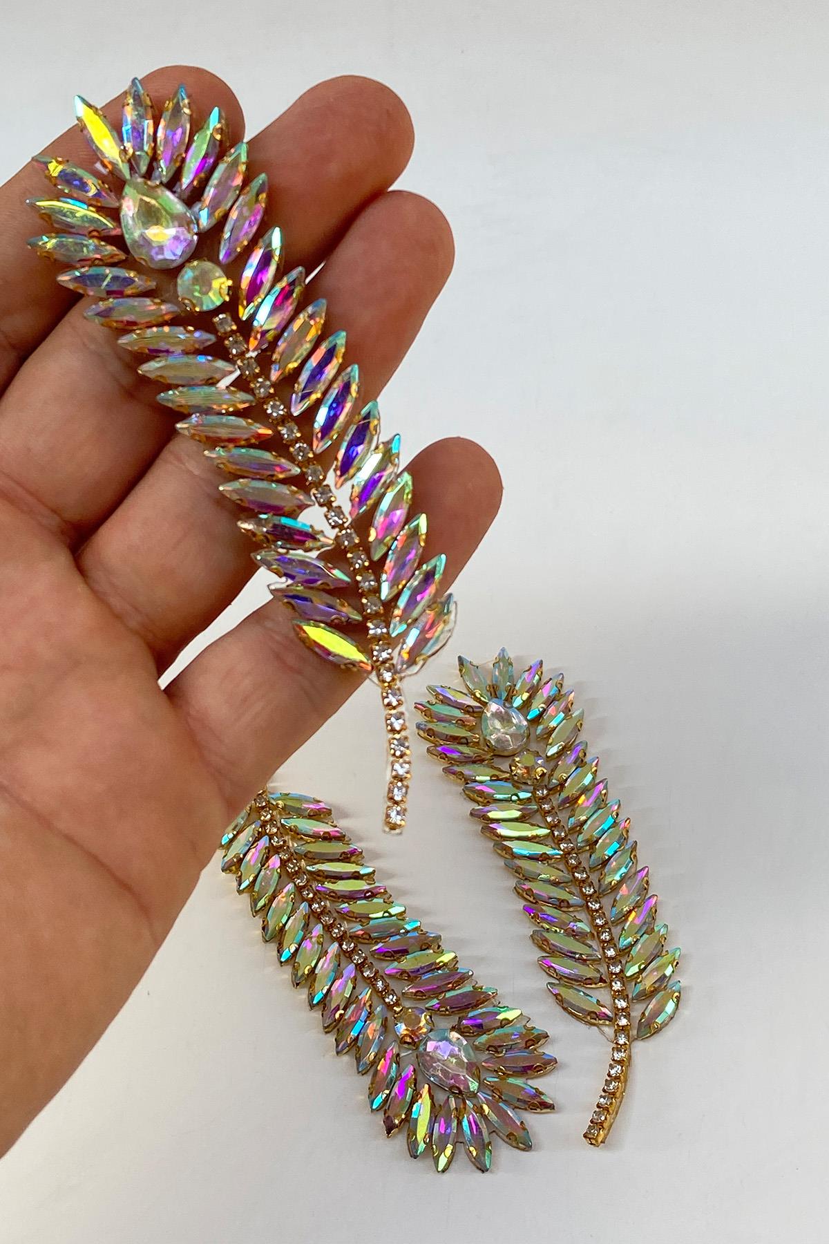 Janjanlı Gold Yaprak Desenli Ütüyle Yapışan Parlak Taşlı Aplik 