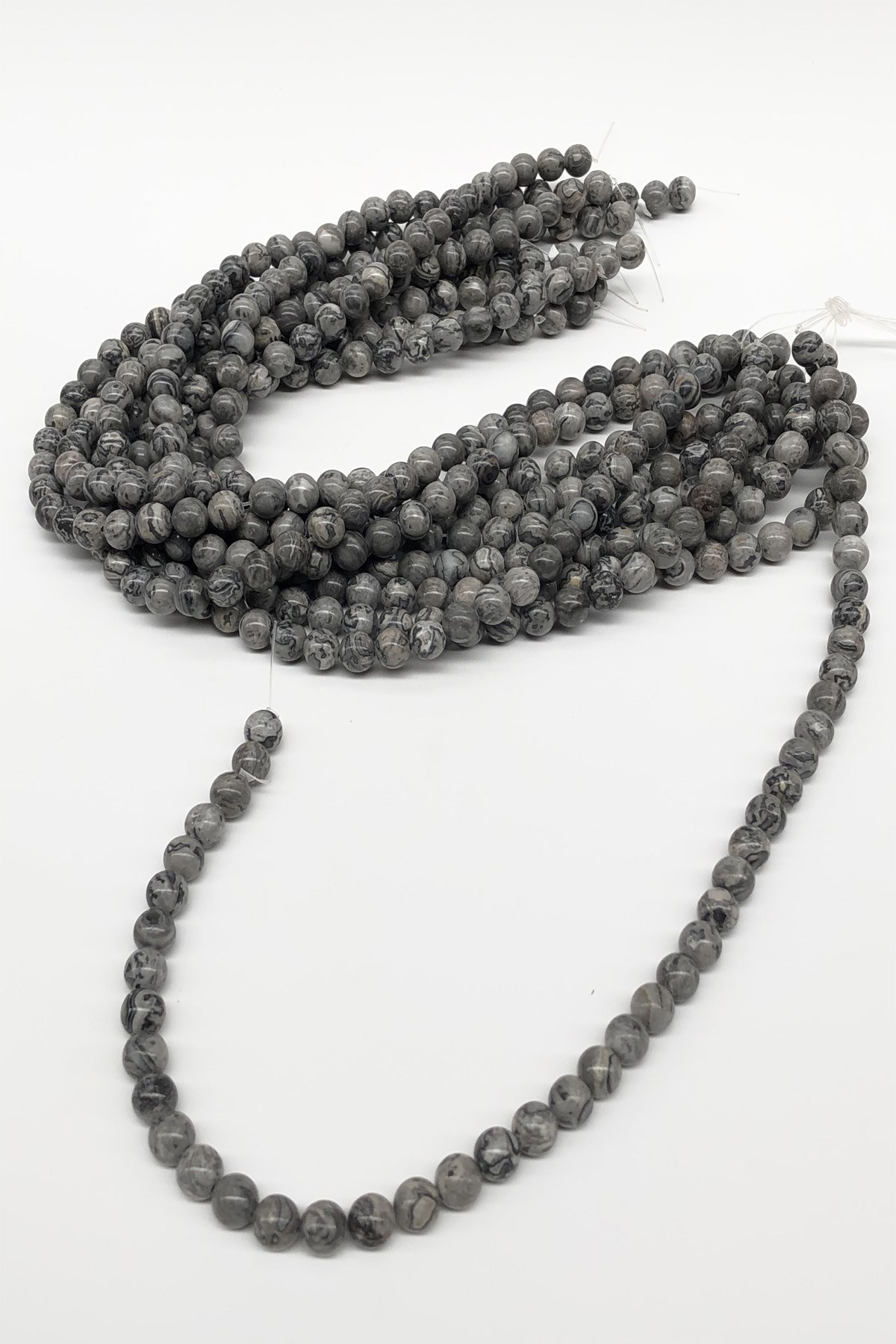 Jasper Gray Patterned Natural Stone Beads 8 mm