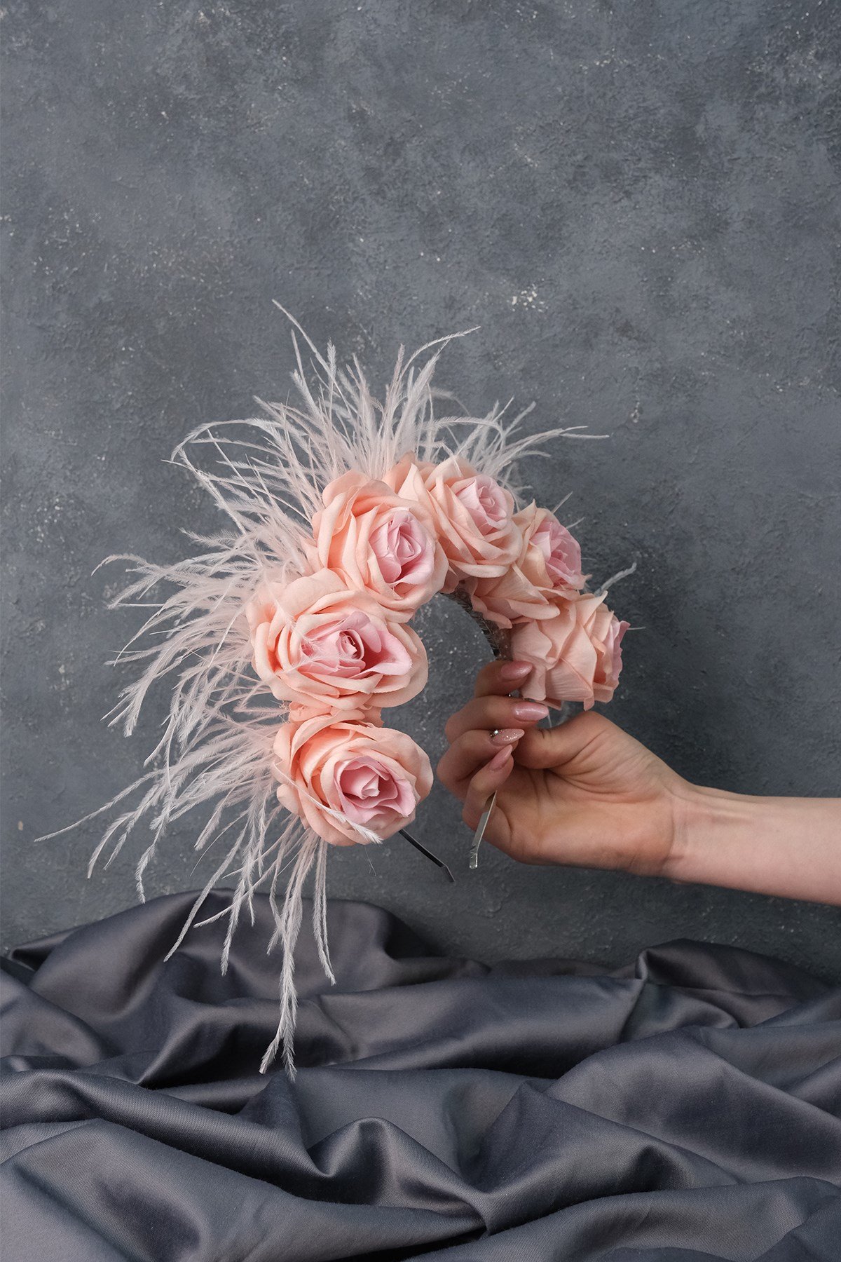 Velvet Rose Feathered Design Bridal Henna Crown