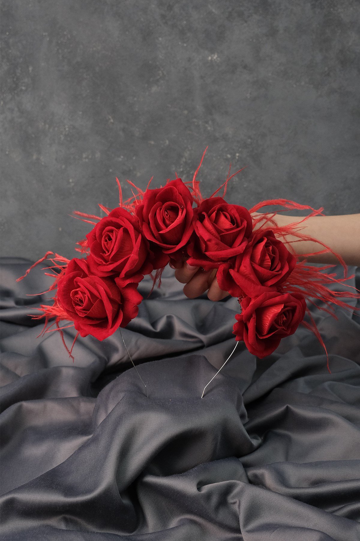 Velvet Rose Feathered Design Bridal Henna Crown