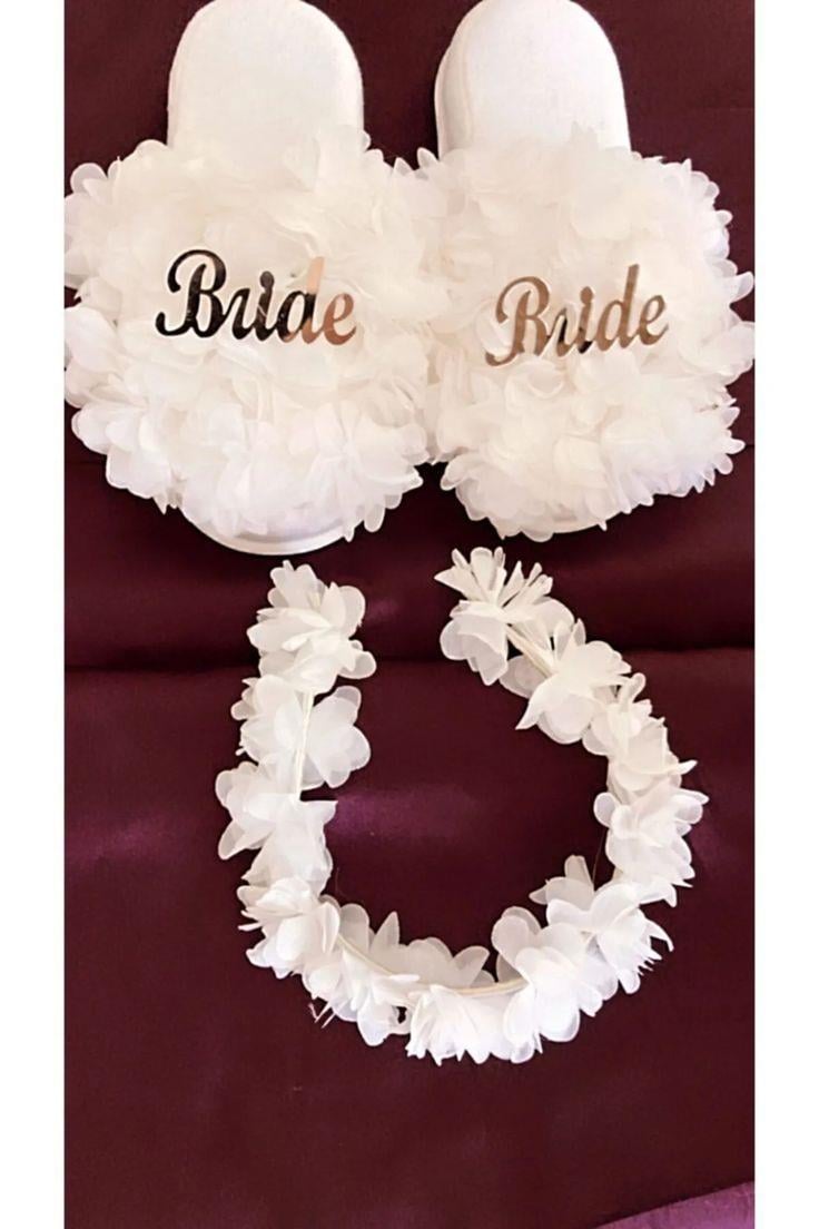 Kadın Beyaz Bride Taç Terlik