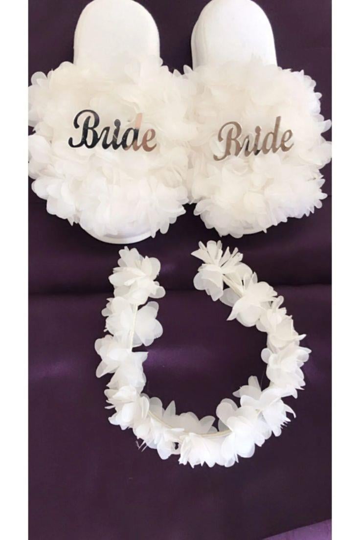 Kadın Beyaz Bride Taç Terlik