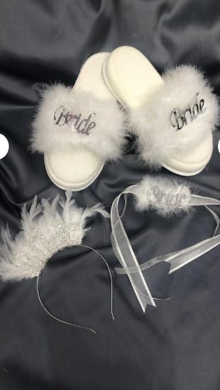 Kadın Beyaz Bride Taç Terlik