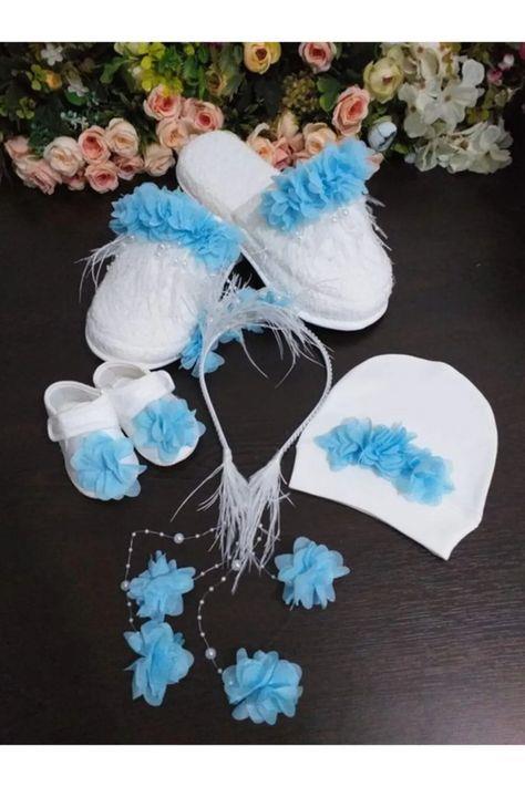 Kadın Pembe Büyük Fiyonklu Lohusa Tacı Ve Lohusa Terliği Set