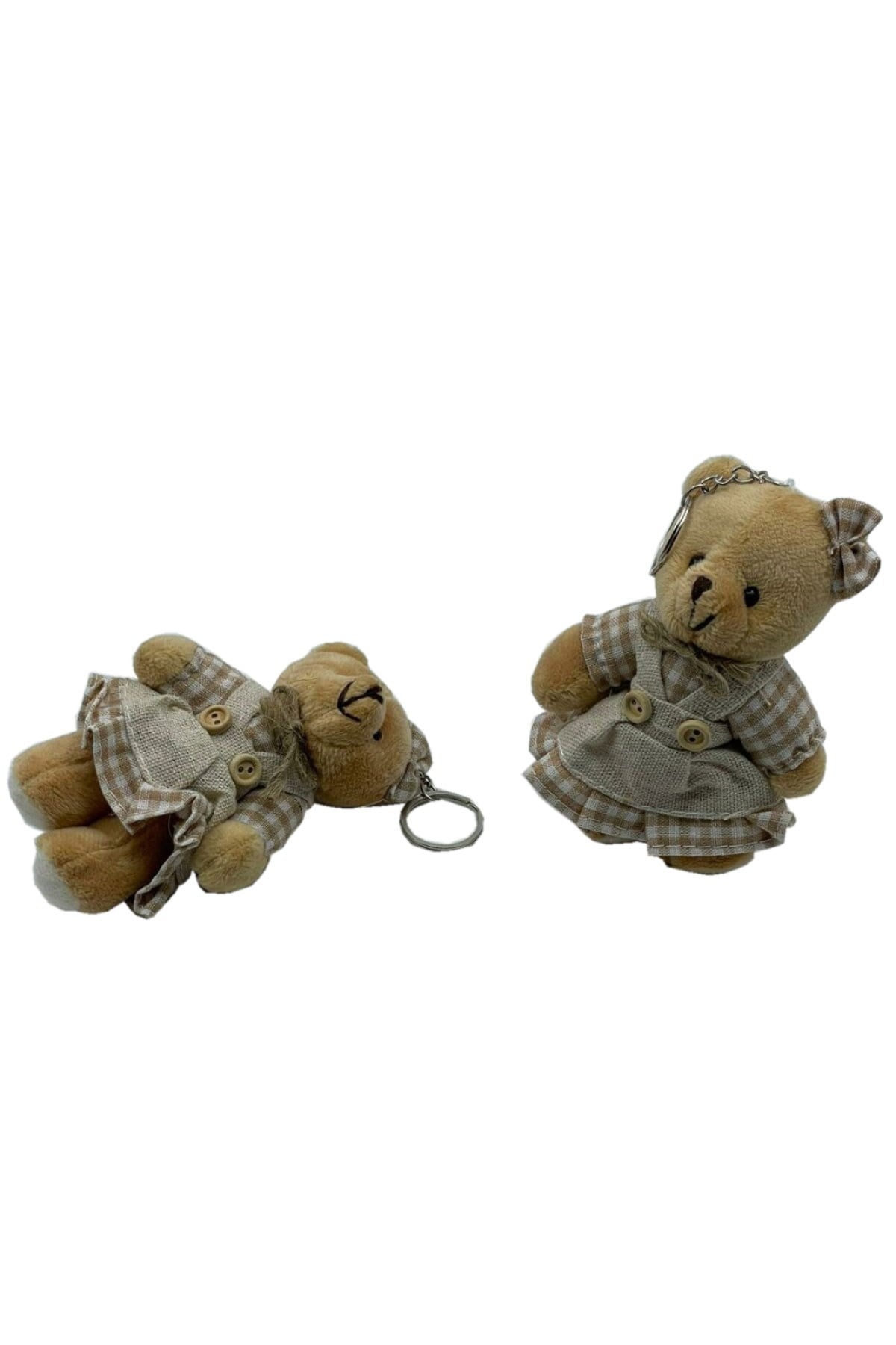 Kahve Kıyafetli Ekose Kız Peluş Ayıcık 9 cm