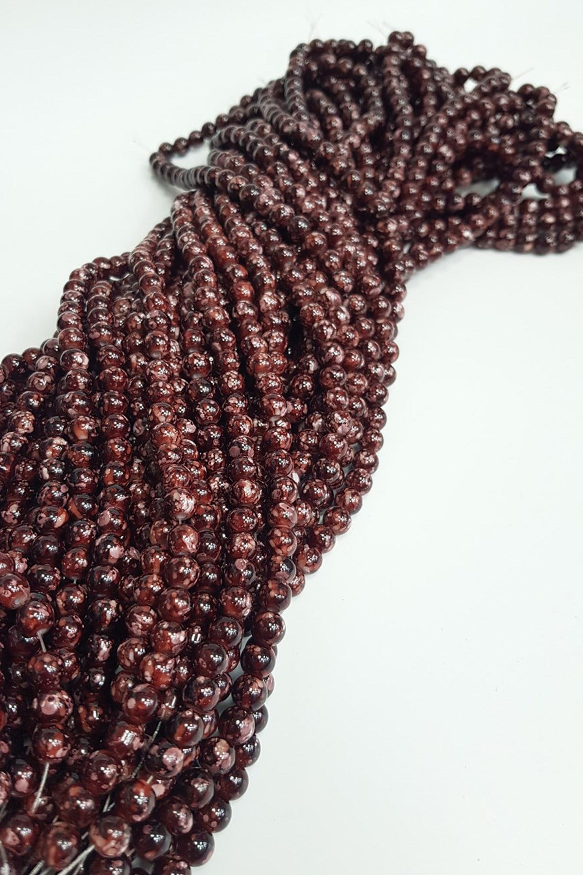 Brown Claret Red Patterned String Glass Beads