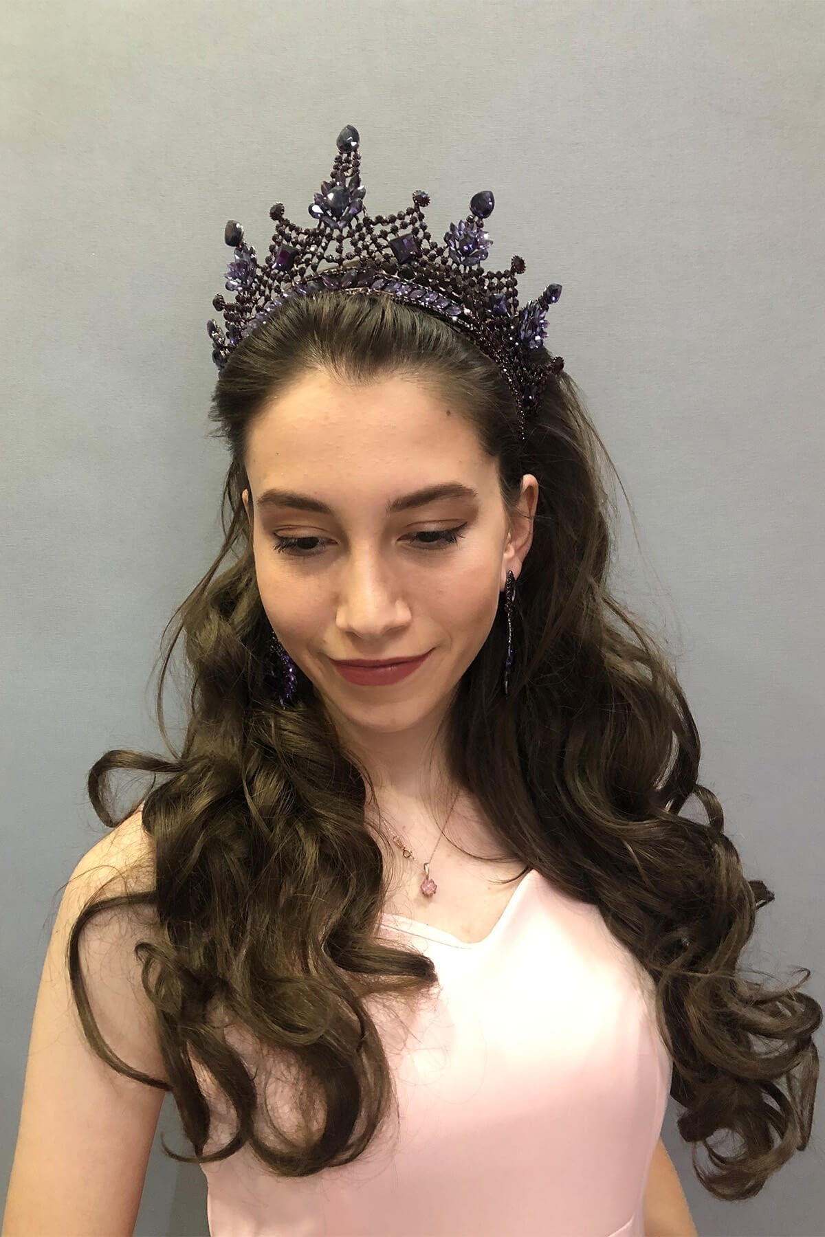 Kajam Model Purple Bridal Henna Tiara and Earring