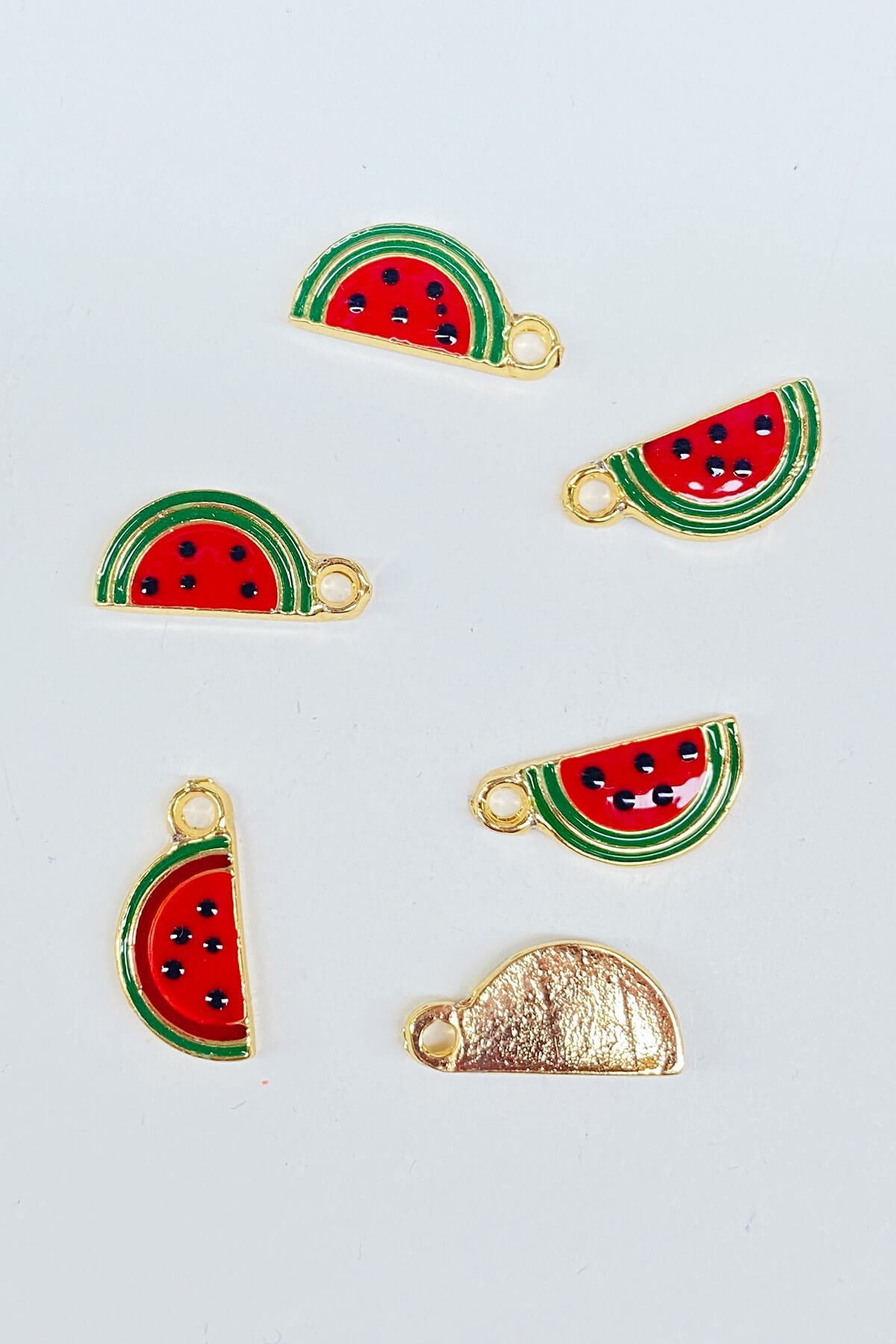 Watermelon Patterned Metal Pendant Red 1 Pcs
