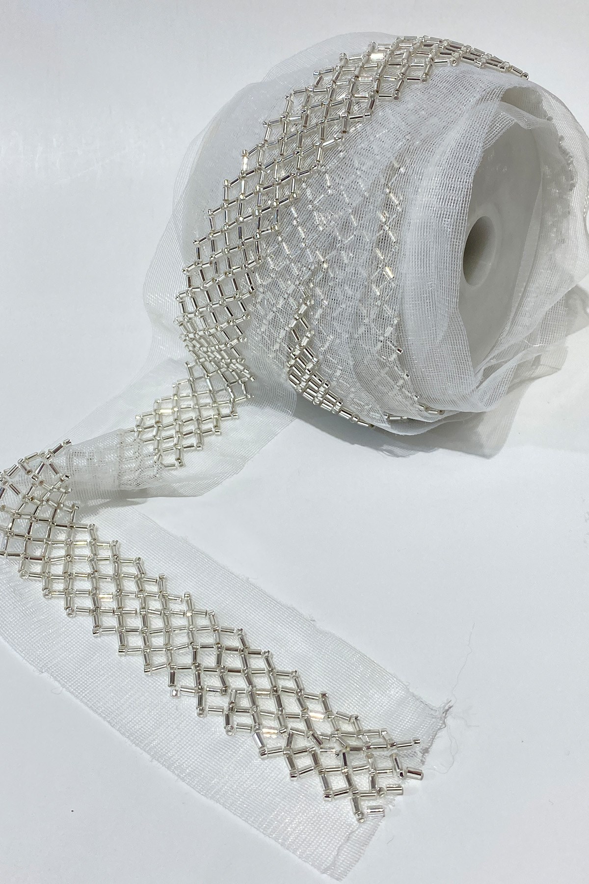 Cut and Sand Bead Embroidered Strip Border 1 mt