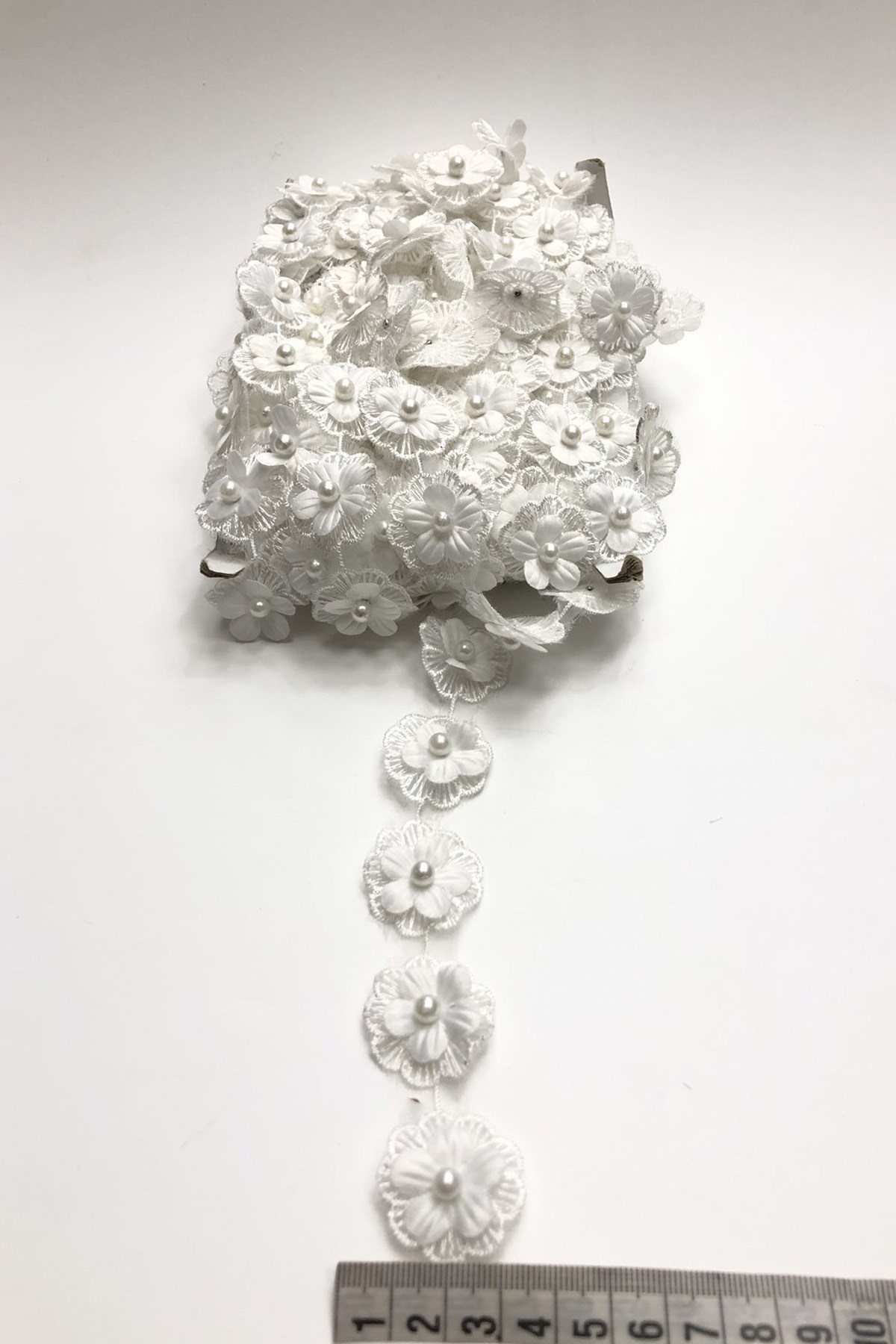 Off White 3D Flower and Pearl Ribbon