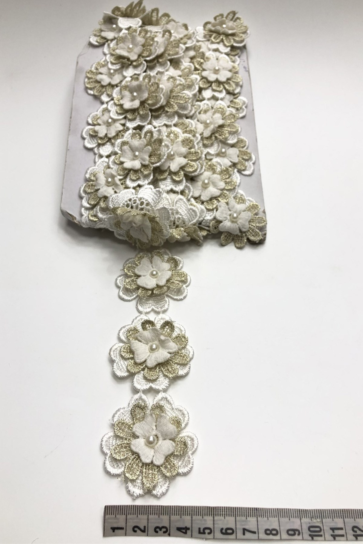Gold White 3D Floral Pearl Ribbon