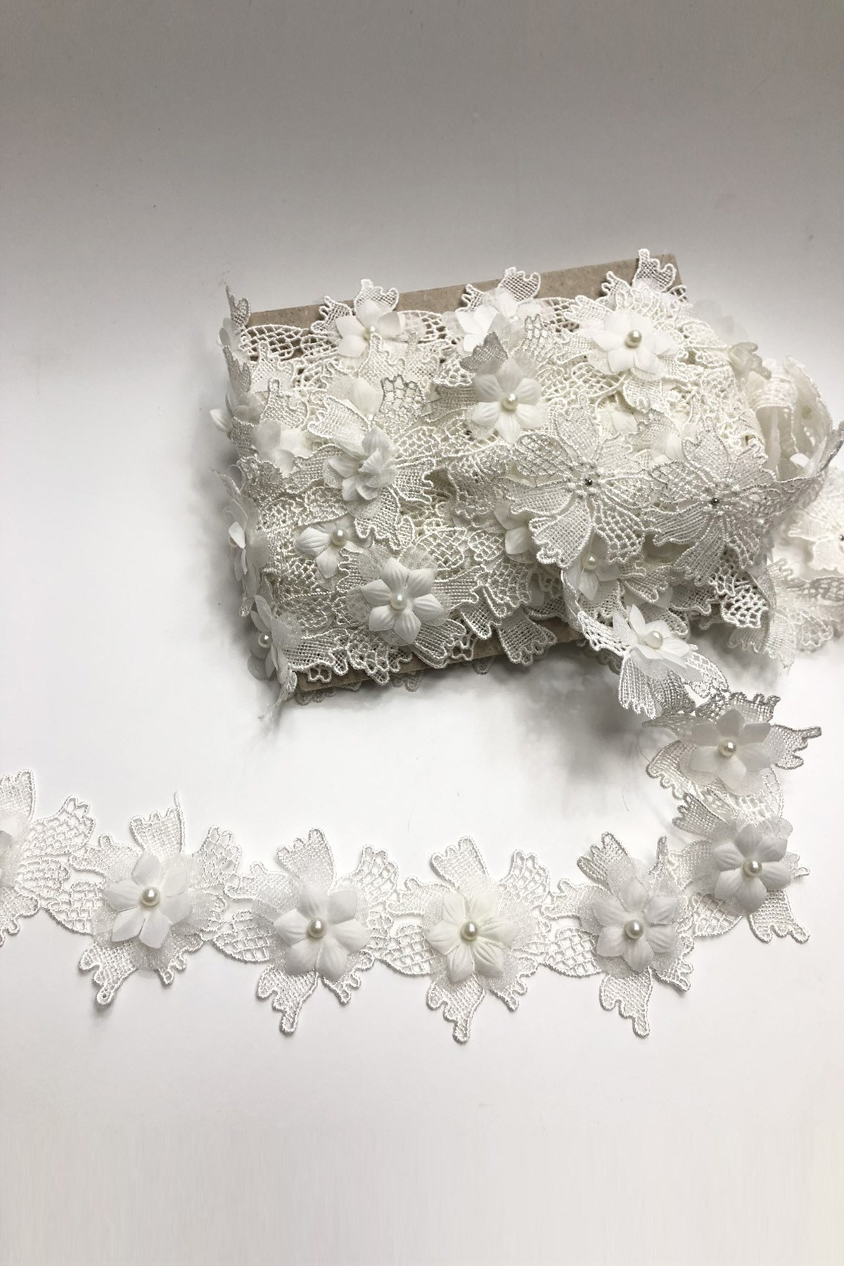 Off White 3D Floral Pattern Ribbon