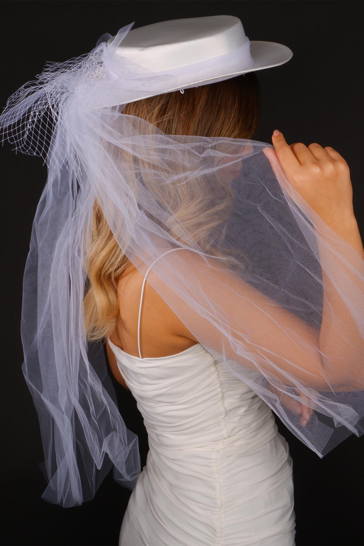 Off-White Voilet Wedding Hat with Hera Bow Bridal Accessory