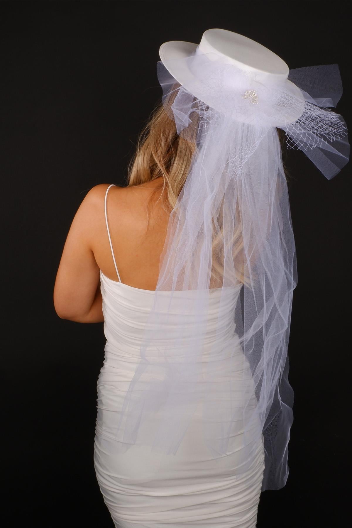 Off-White Voilet Wedding Hat with Hera Bow Bridal Accessory