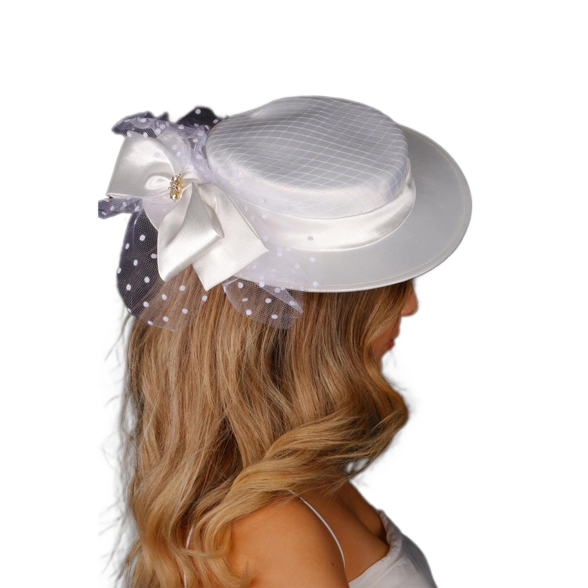 Wholesale Off-White Voilet Wedding Hat with Hera Bow Bridal Accessory and Bridal Gloves