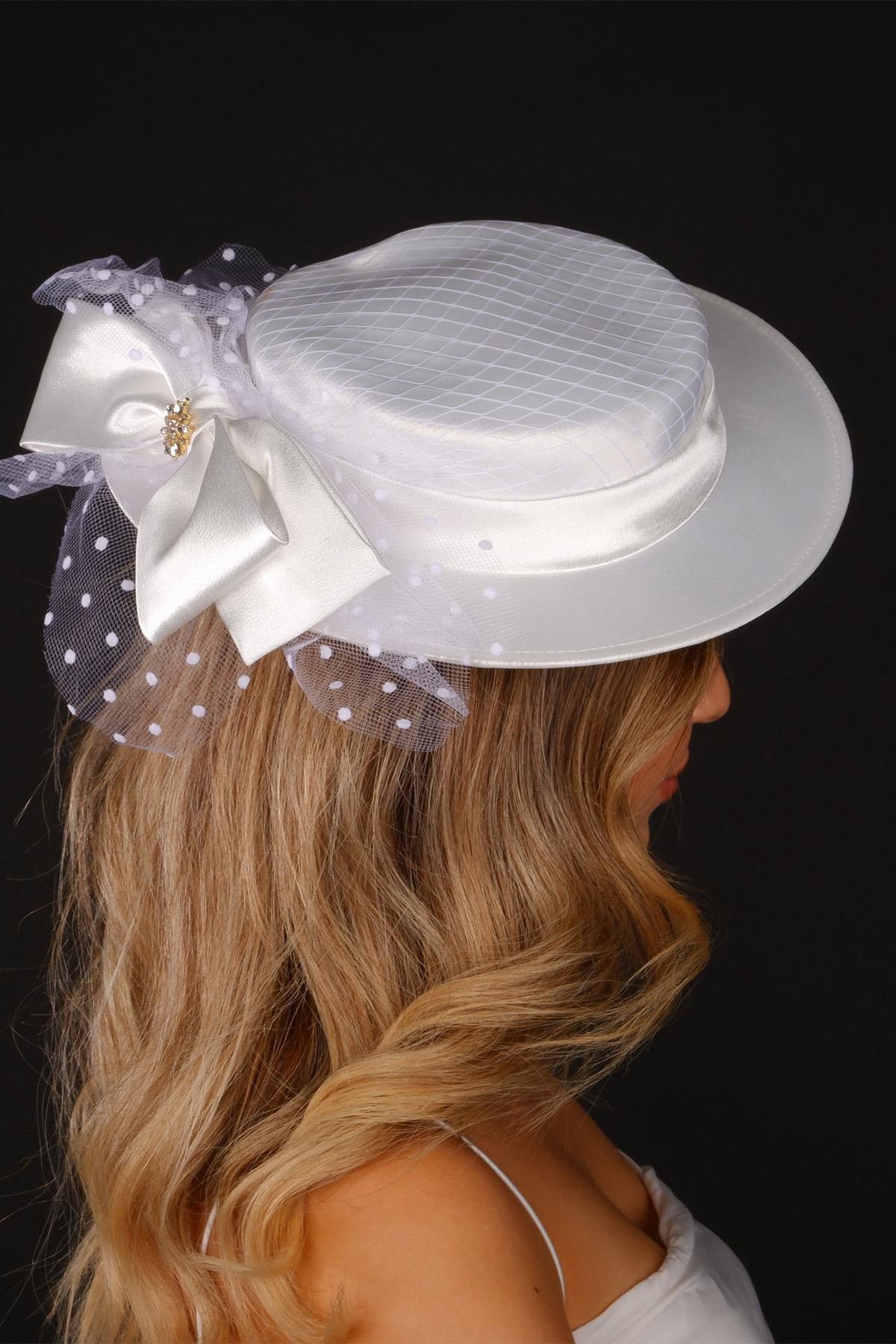 Wholesale Off-White Voilet Wedding Hat with Hera Bow Bridal Accessory and Bridal Gloves