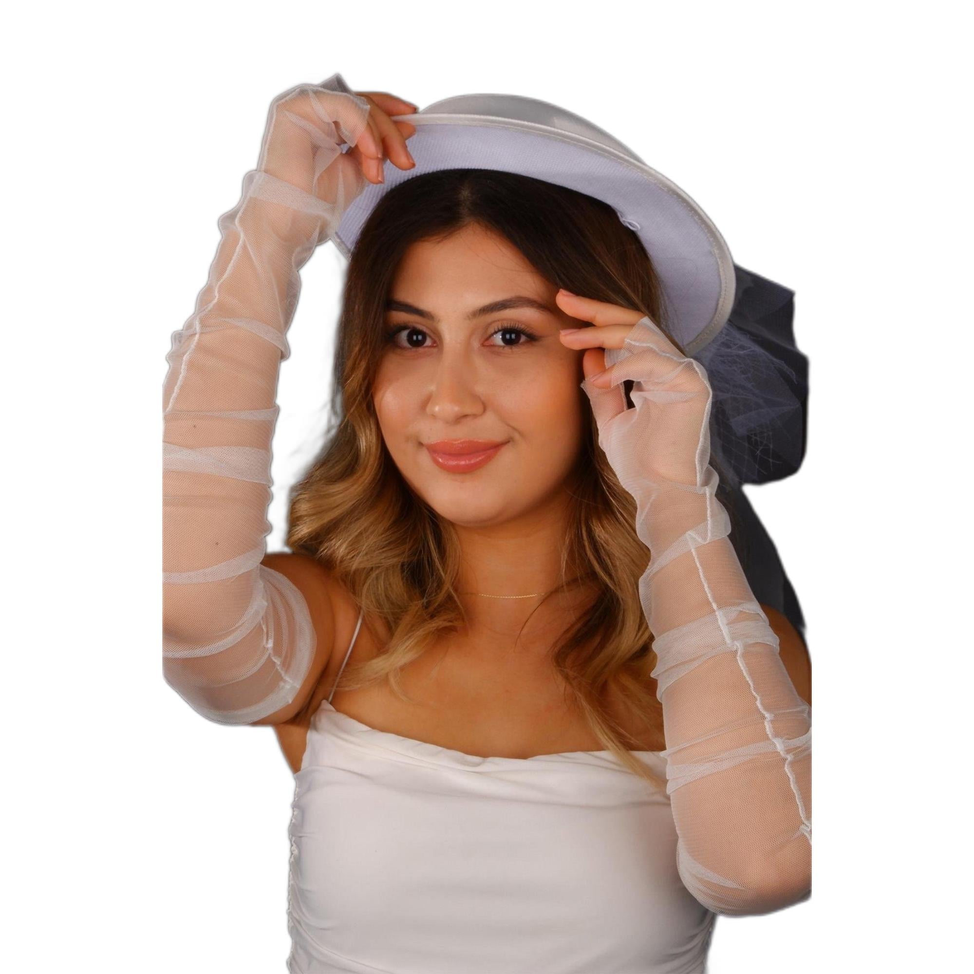 Toptan Kırık Beyaz Vualet Nikah Şapkası İzem İncili Gelin Aksesuarı ve Gelin Eldiveni