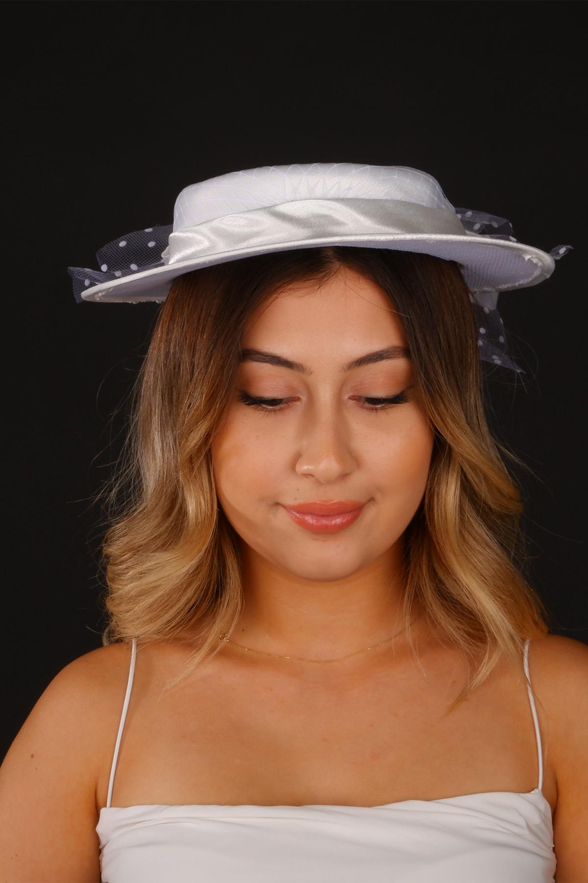 Off-White Voilet Wedding Hat with Lema Stone and Bow Bridal Accessory