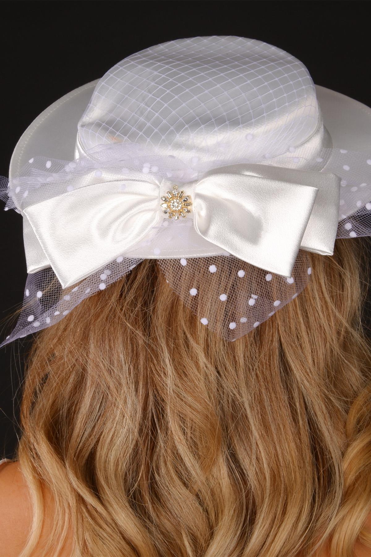 Off-White Voilet Wedding Hat with Lema Stone and Bow Bridal Accessory