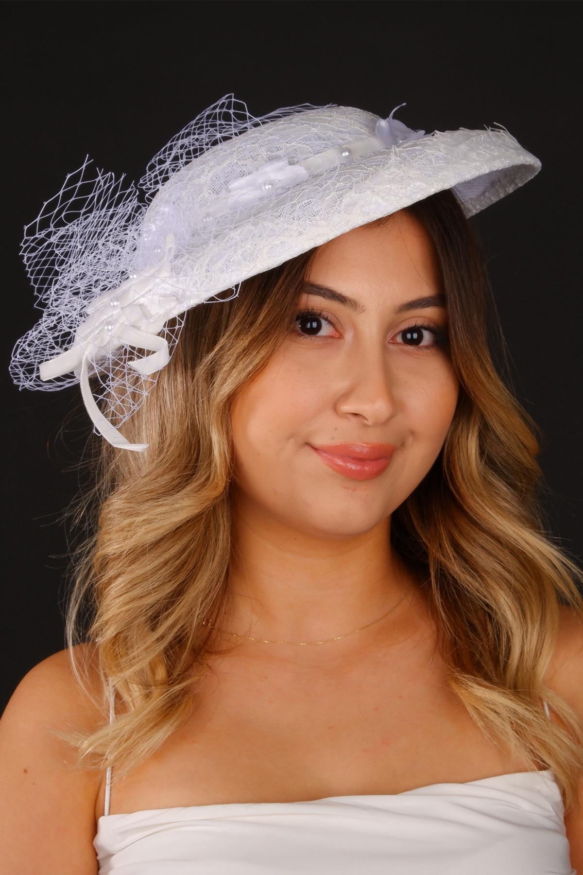 Off-White Voilet Wedding Hat Leyal Lace Bridal Accessory