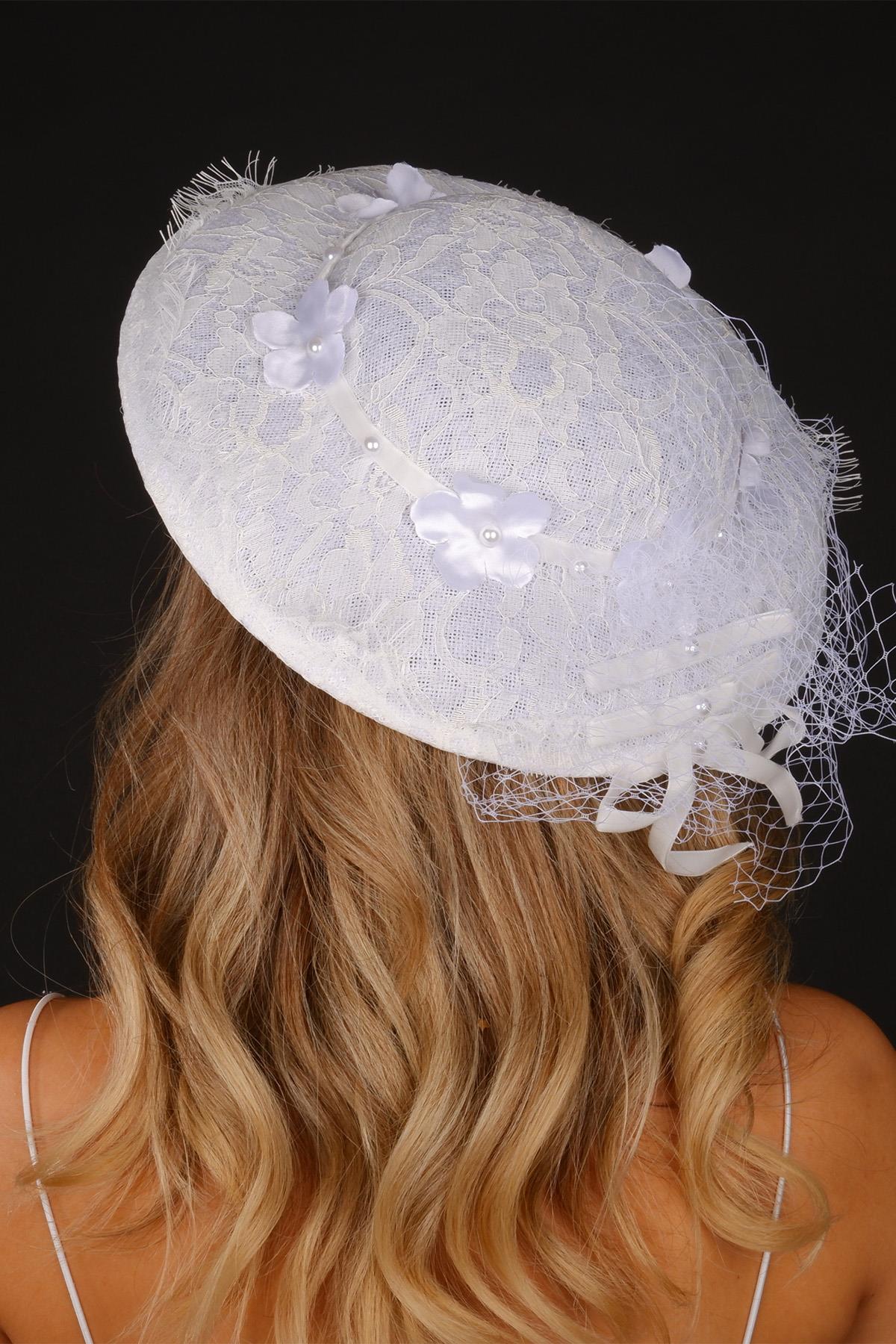 Off-White Voilet Wedding Hat Leyal Lace Bridal Accessory