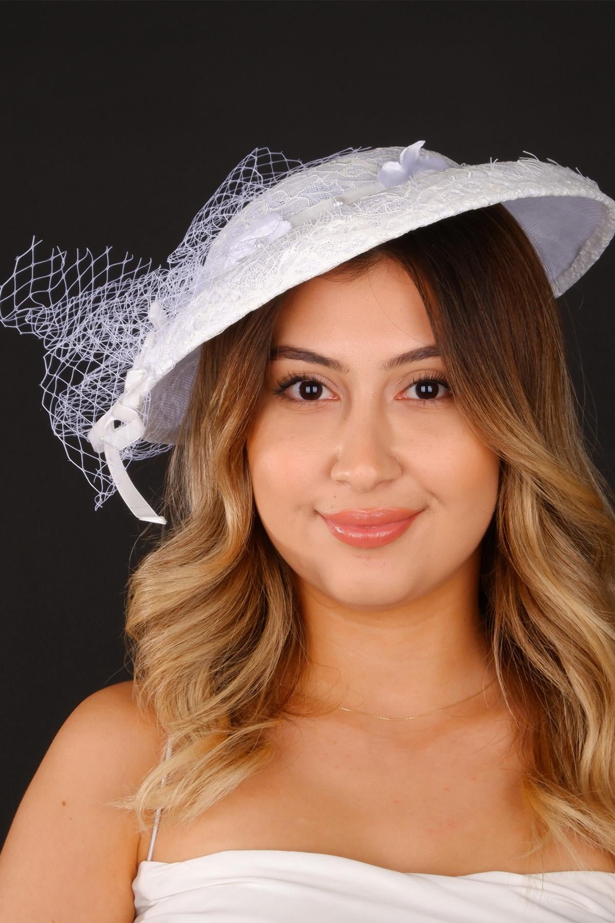 Off-White Voilet Wedding Hat Leyal Lace Bridal Accessory