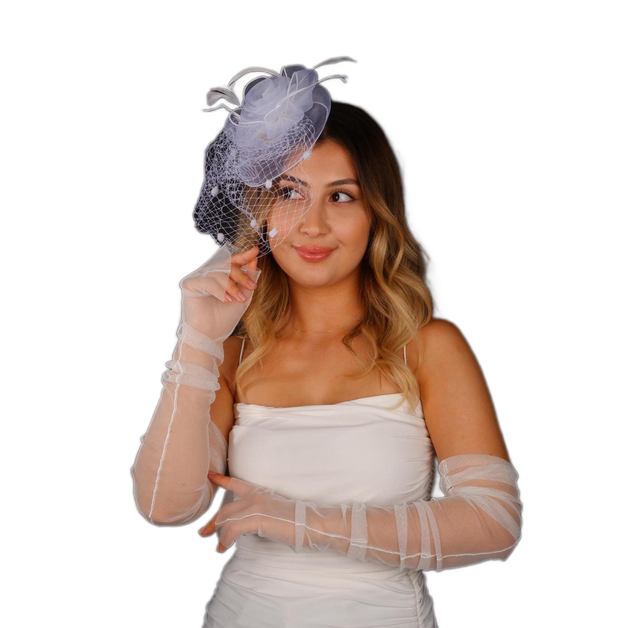 Wholesale Off-White Voilet Wedding Hat Linde Bridal Accessory And Tulle Gloves