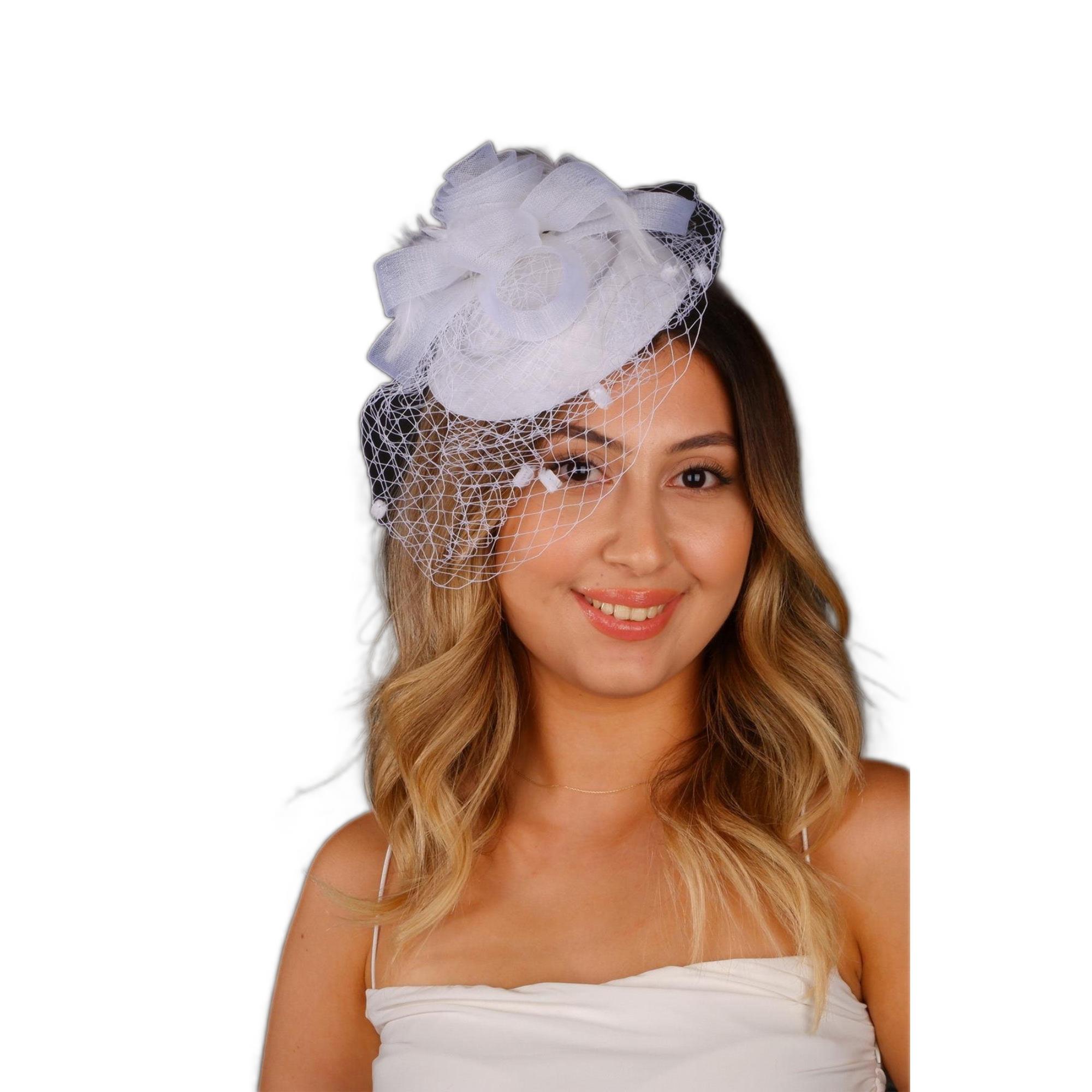 Toptan Kırık Beyaz Vualet Nikah Şapkası Mila Tüllü Gelin Aksesuarı