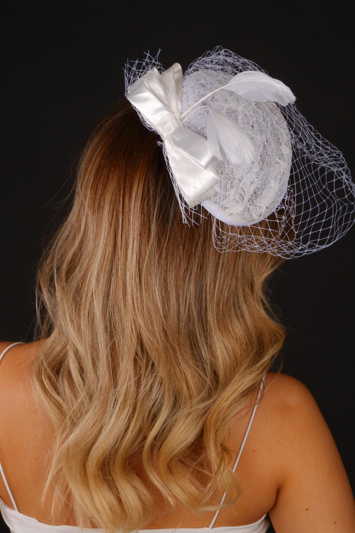 Off-White Voile Wedding Hat Miss Lace Tulle Bridal Accessory