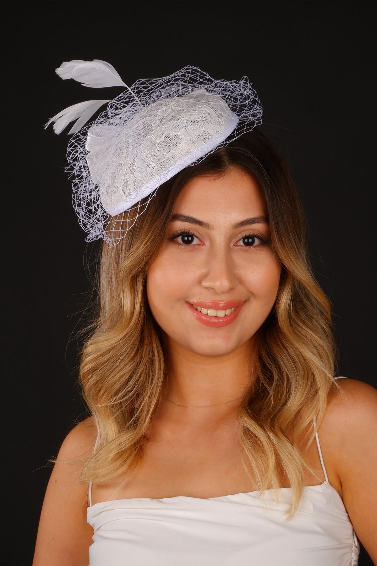 Off-White Voile Wedding Hat Miss Lace Tulle Bridal Accessory