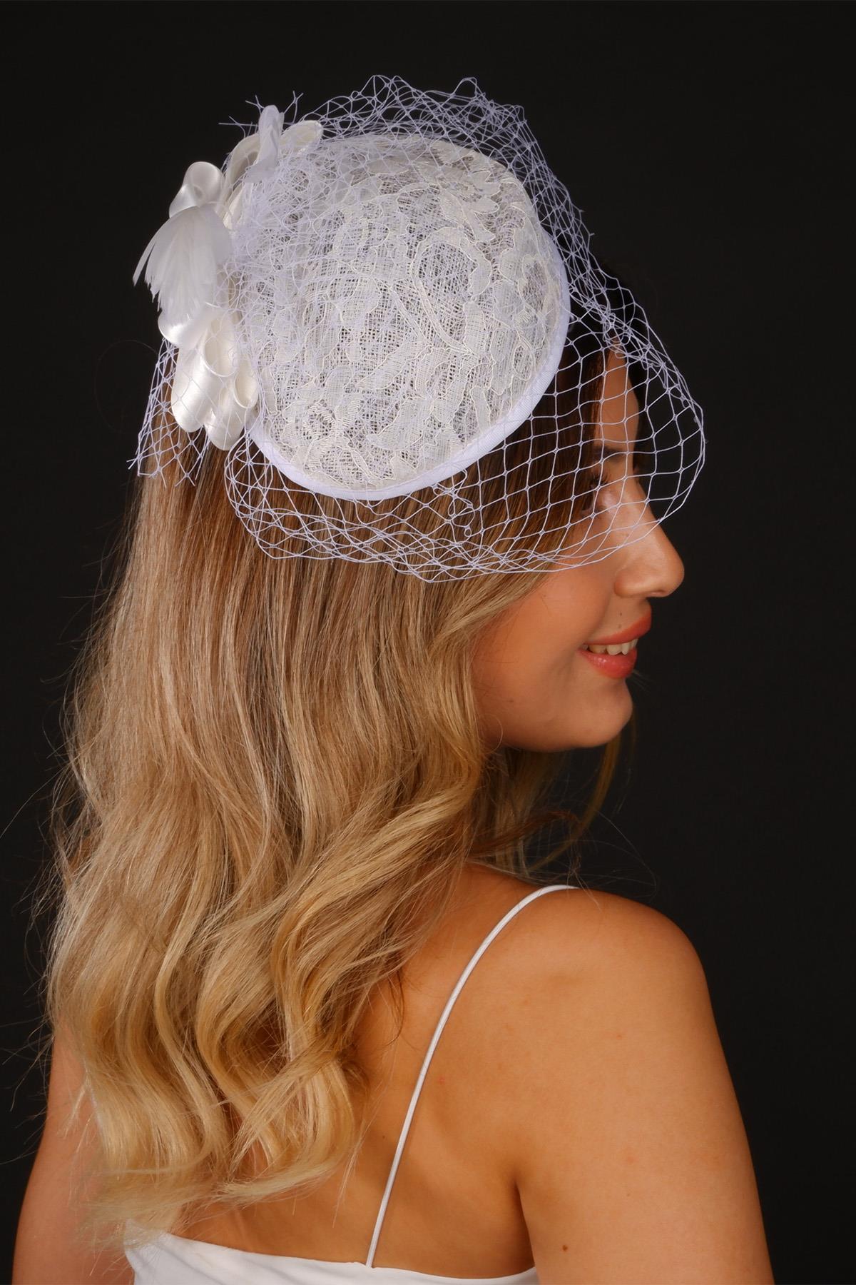 Off-White Voile Wedding Hat Miss Lace Tulle Bridal Accessory