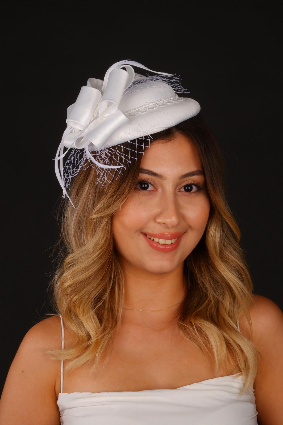 Off-White Voilet Wedding Hat Sera Bow Bridal Accessory
