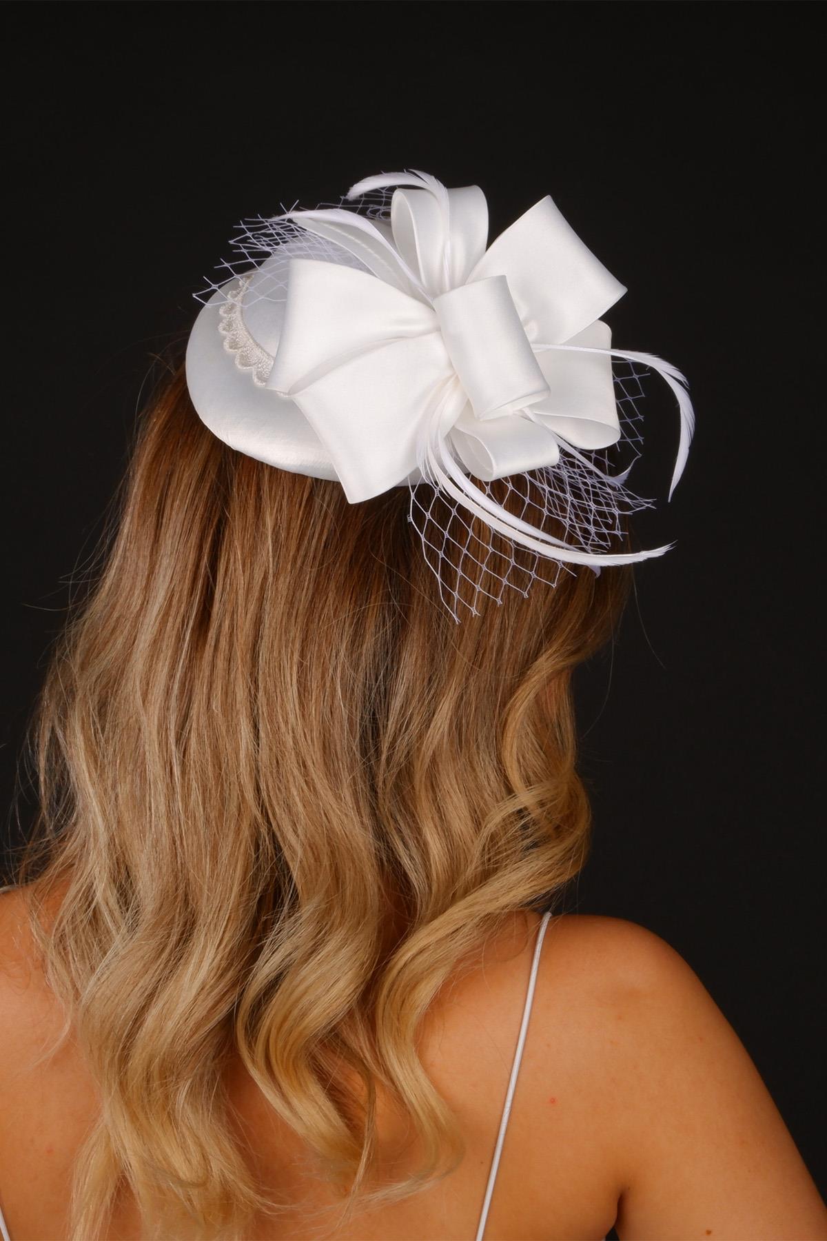 Off-White Voilet Wedding Hat Sera Bow Bridal Accessory