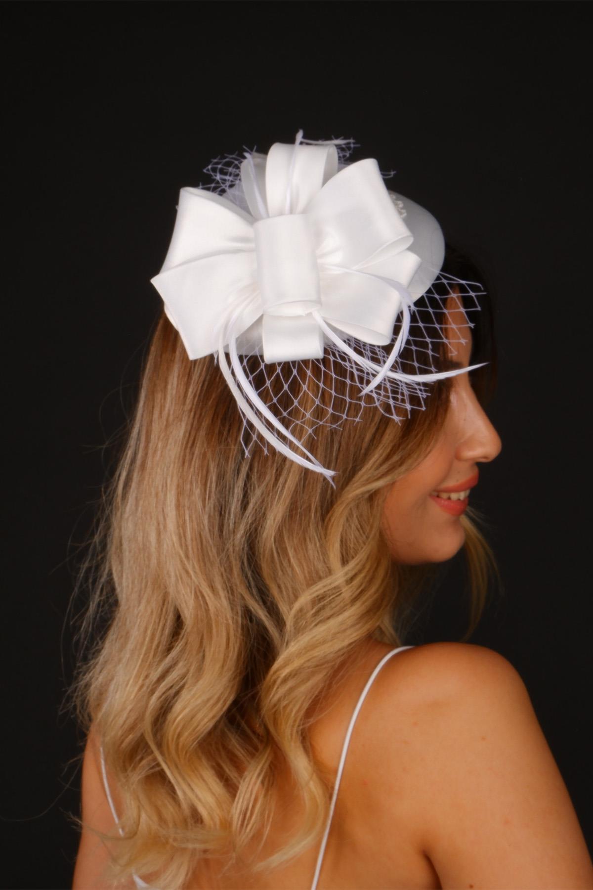 Off-White Voilet Wedding Hat Sera Bow Bridal Accessory