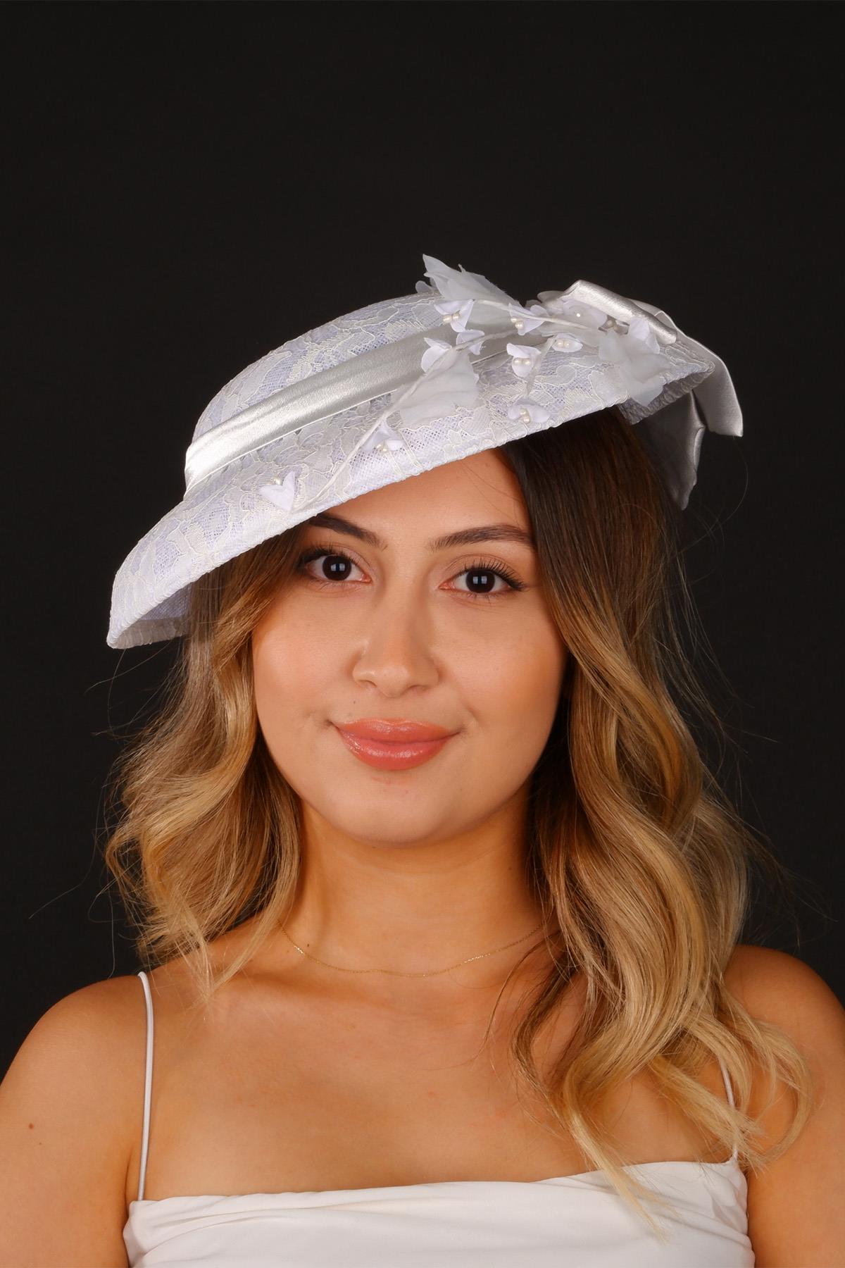 Off-White Voilet Wedding Hat Vera Lace Floral Bridal Accessory