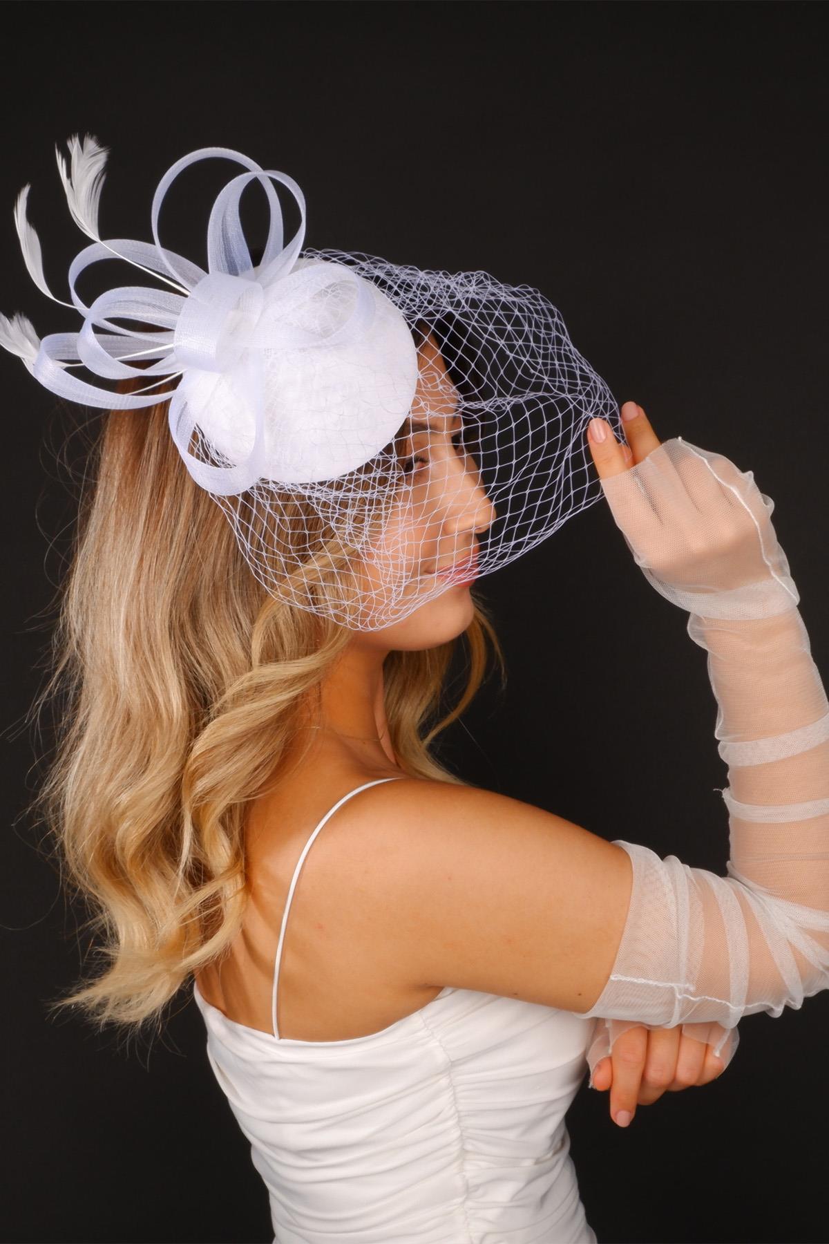 Wholesale Off-White Voilet Wedding Hat Vera Tulle Bridal Accessory and Gloves