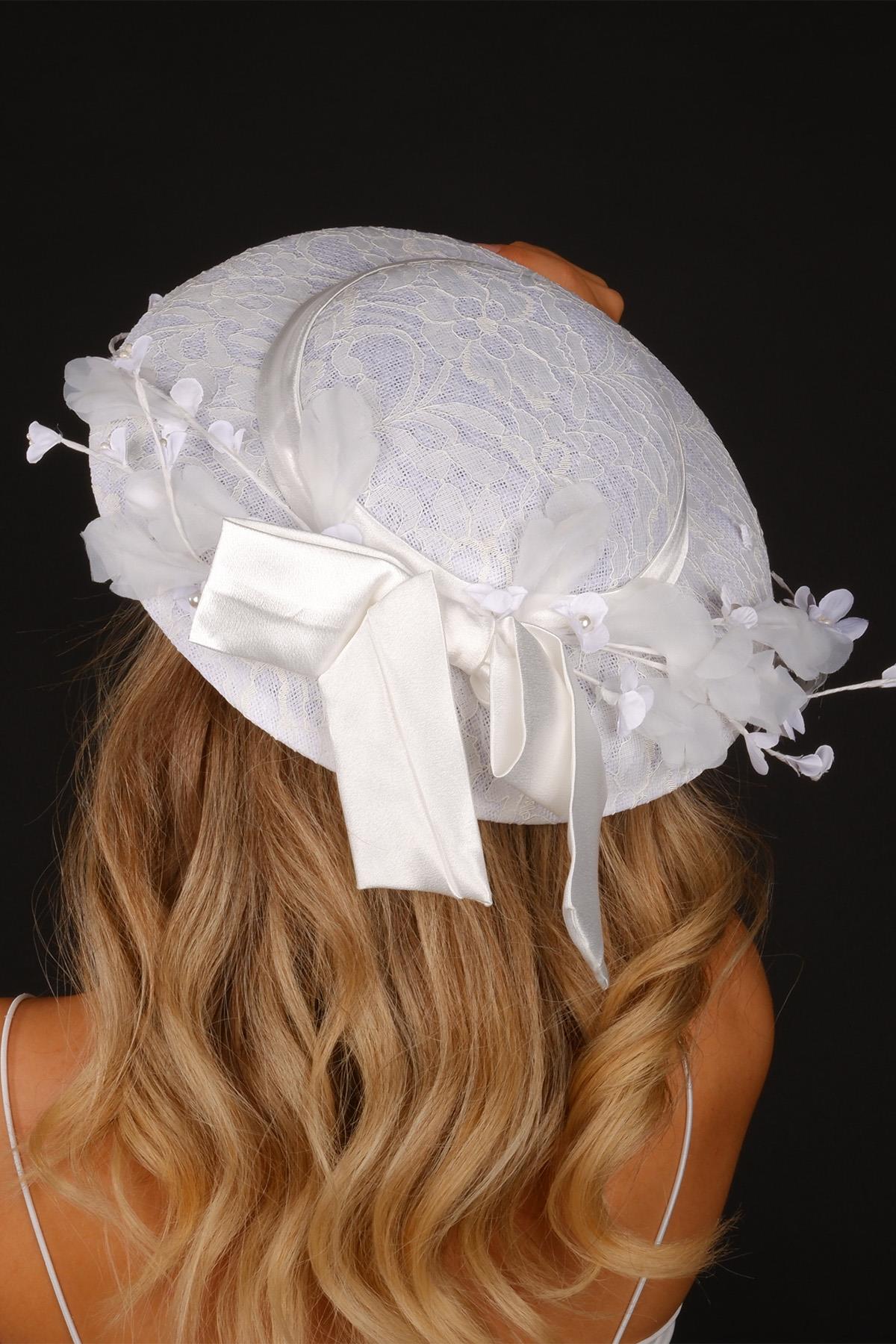 Off-White Voilet Wedding Hat Vera Lace Floral Bridal Accessory