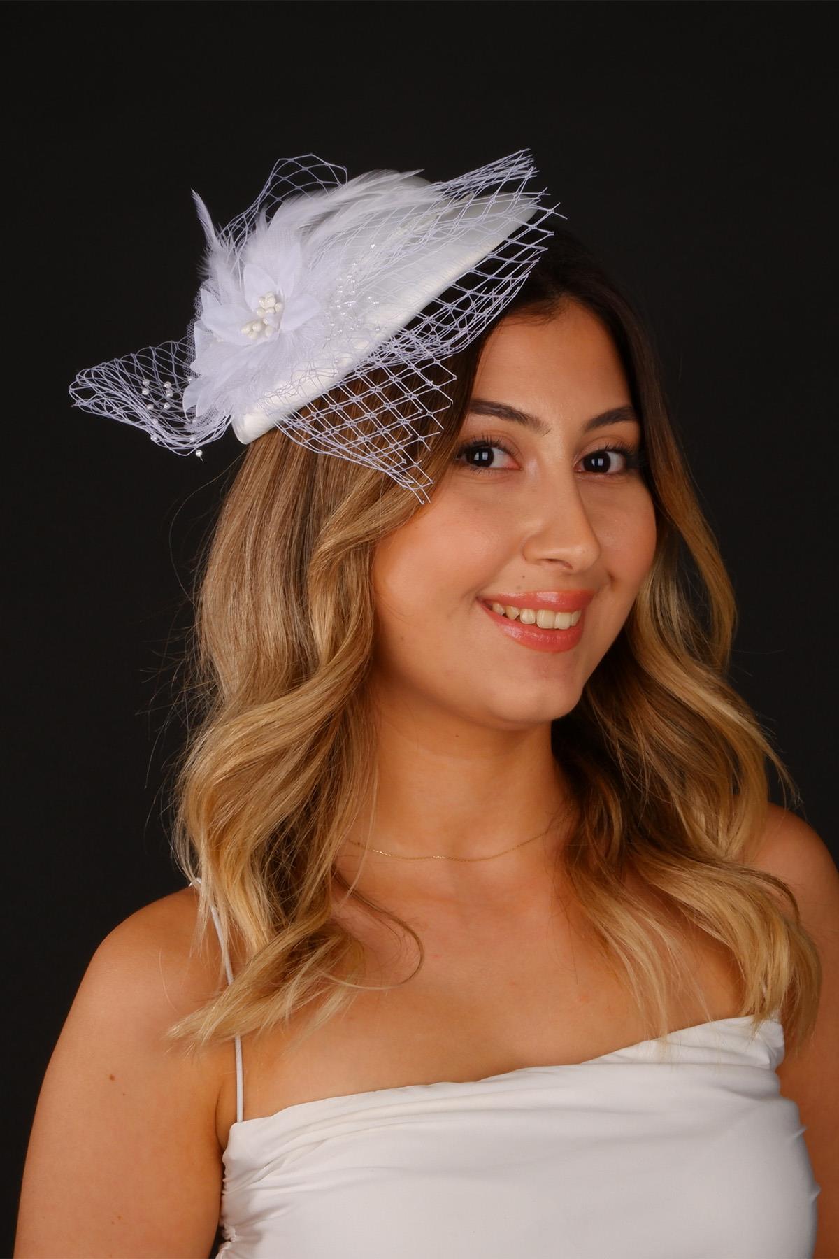 Off-White Voilet Wedding Hat Vera Tulle Bridal Accessory