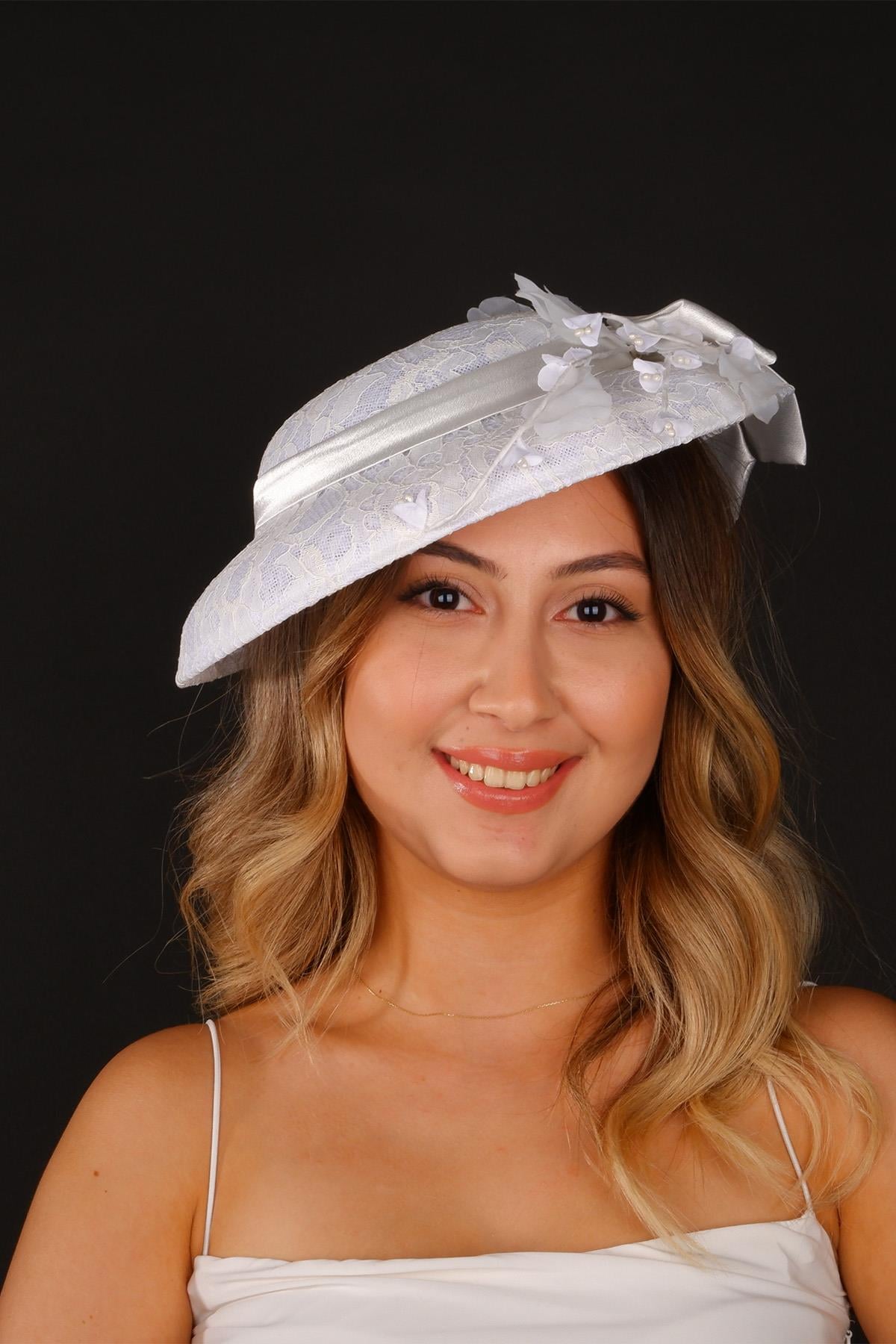 Off-White Voilet Wedding Hat Vera Lace Floral Bridal Accessory