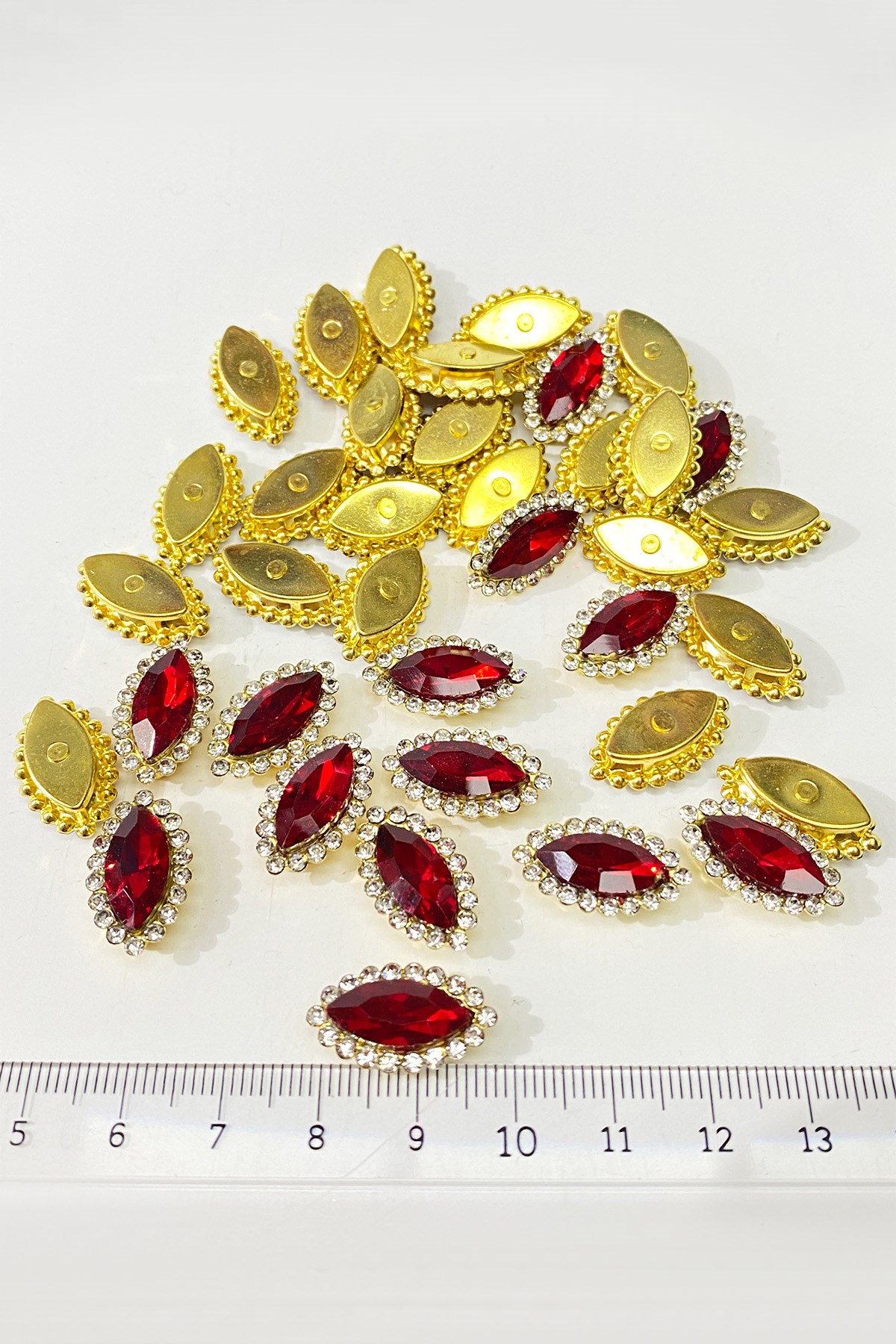 Kırmıızı  Gold Kasalı Mekik Dikme Taş 10 Adet