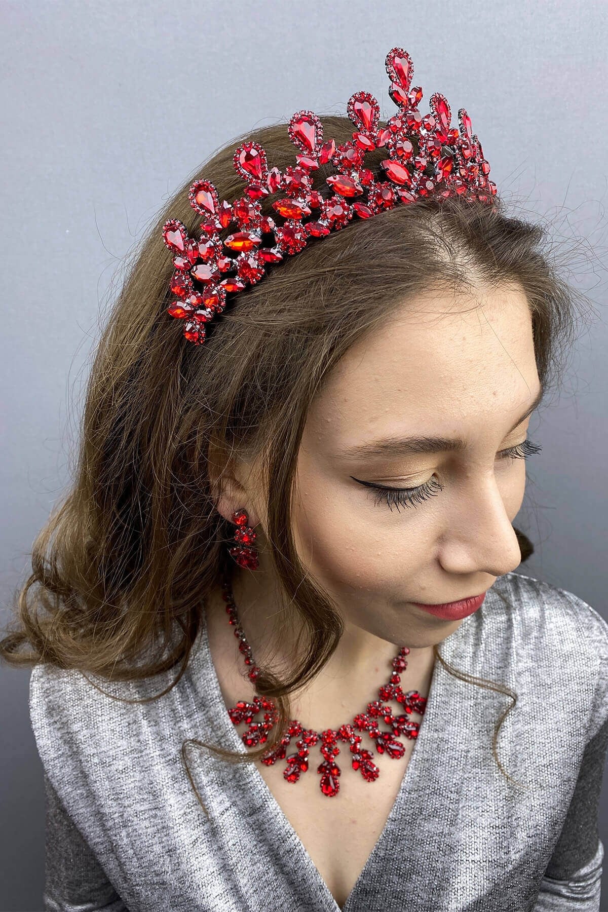Red Beety Bridal Henna Crown Necklace Earring Set