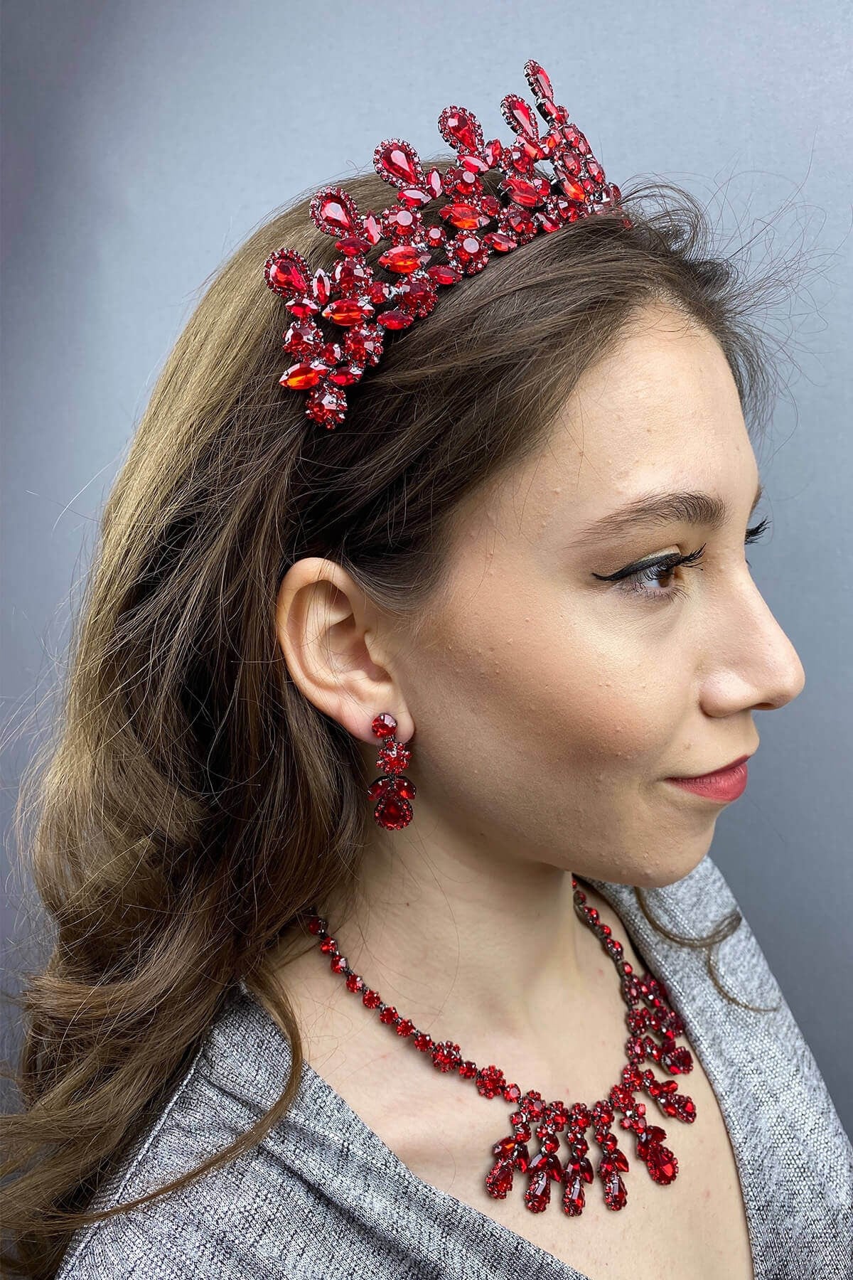 Red Beety Bridal Henna Crown Necklace Earring Set