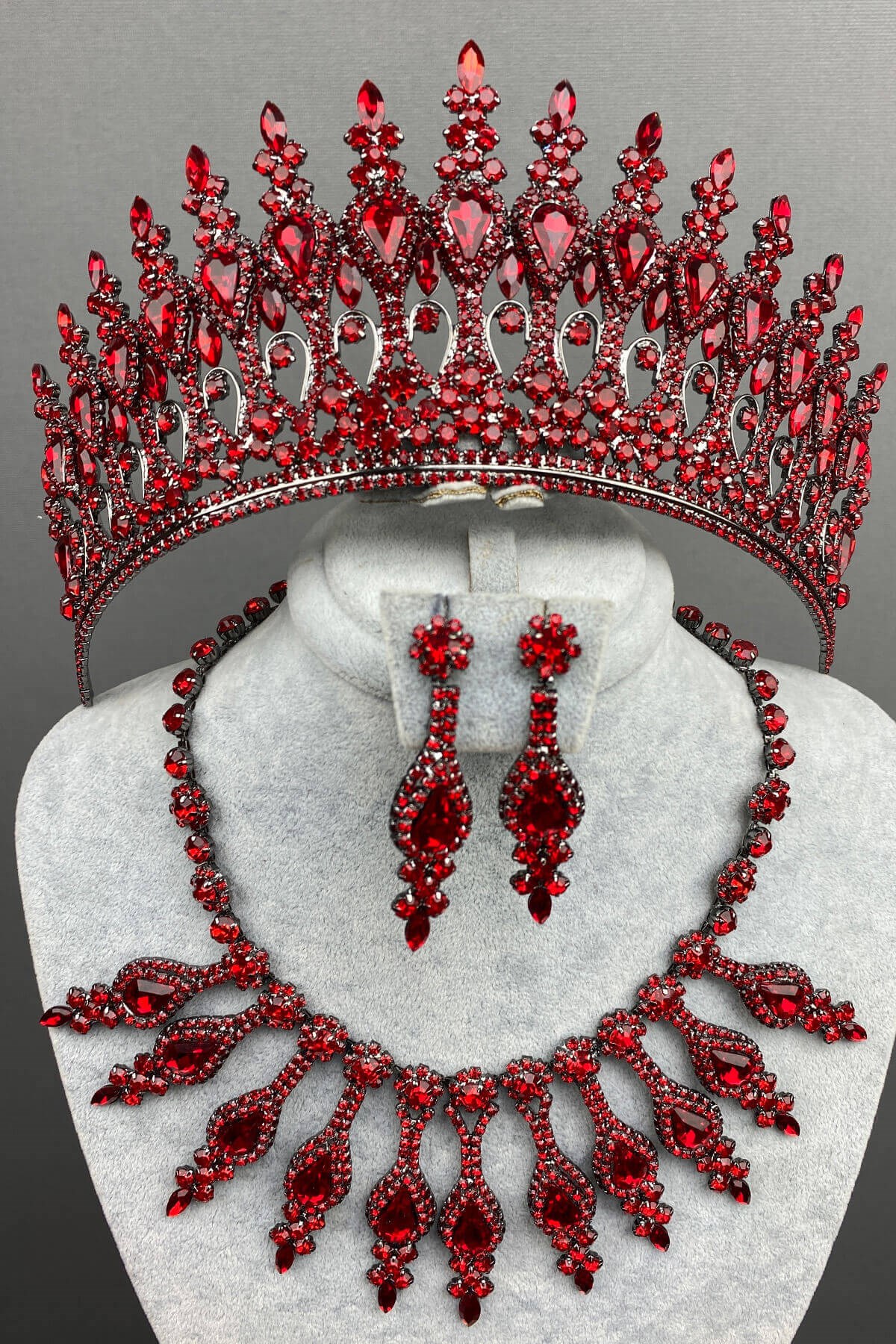 Red Henna Bridal Henna Crown Necklace Earring Set