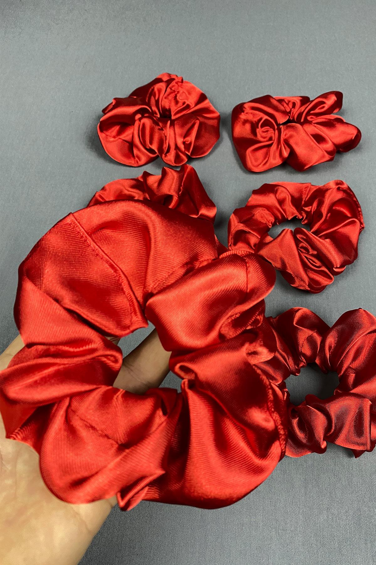 Red 6-Piece Satin Hair Rubber Buckle Set