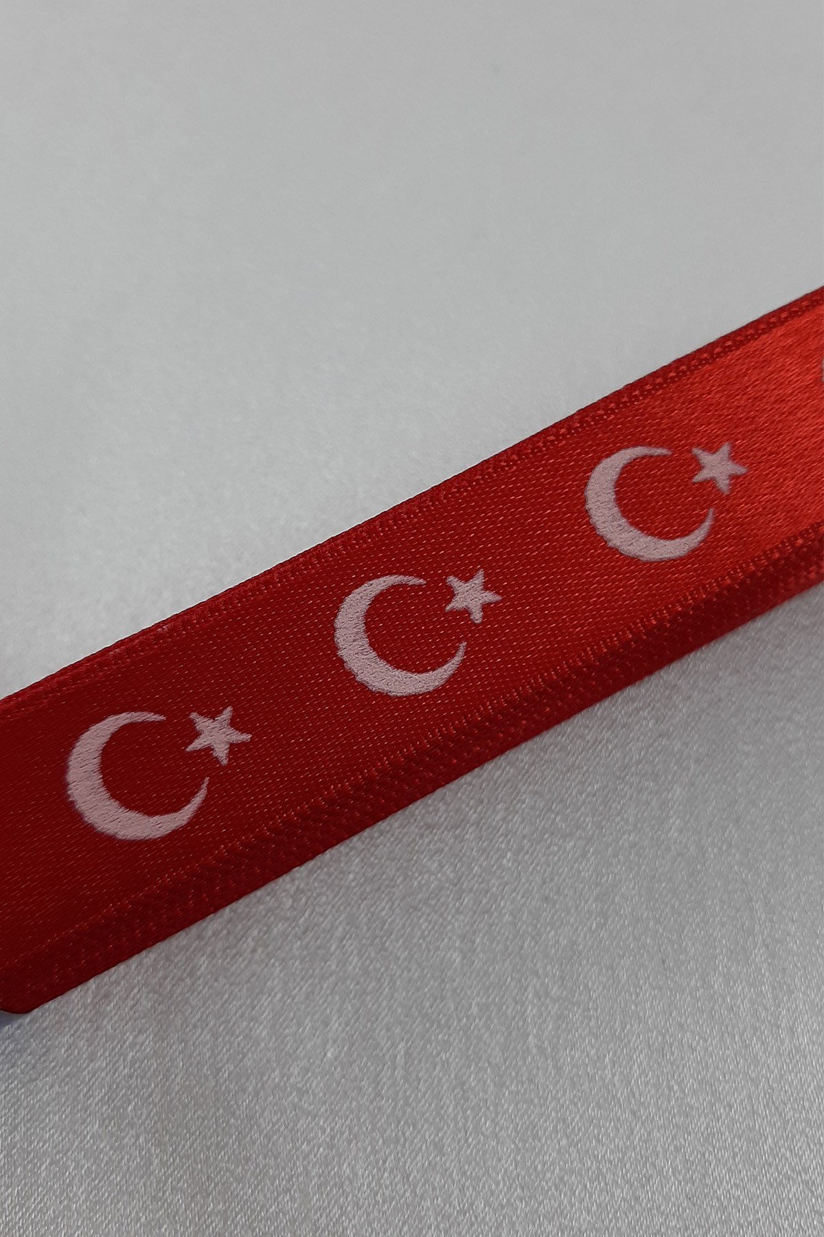 Red Crescent Star Flag Patterned Satin Ribbon